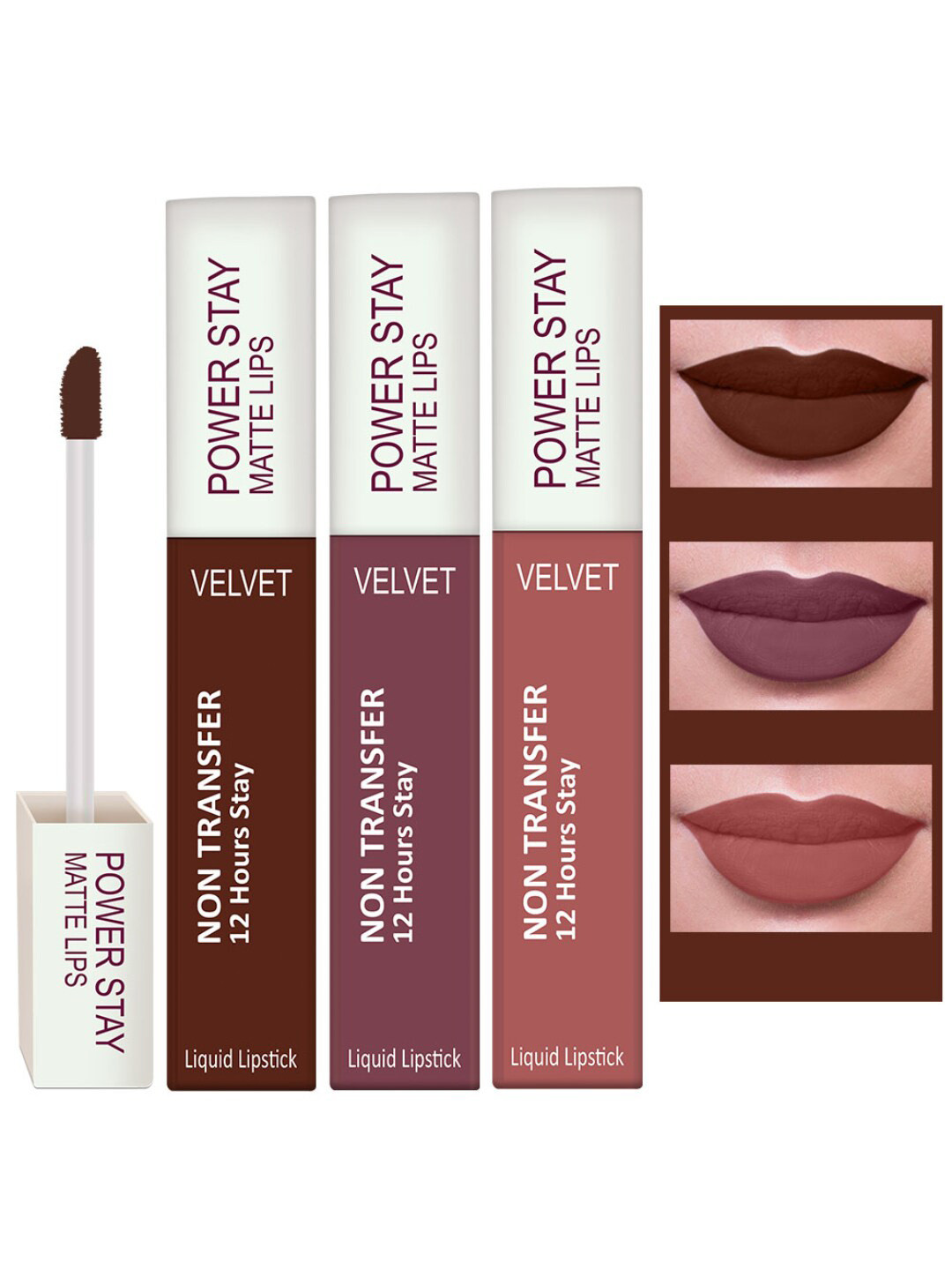 PERPAA Set Of 3 Waterproof Liquid Matte Power Bon Bon Brown Stay Lipstick 150gm