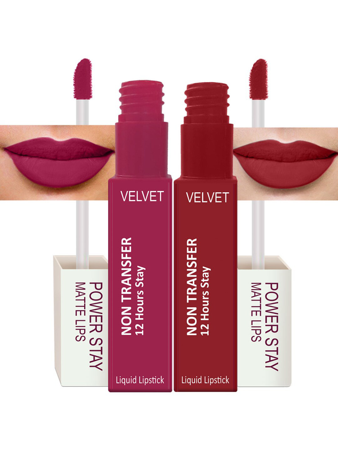 PERPAA Set Of 2 Waterproof Liquid Matte Power Stay Lipstick - Apple Red & Pink Prom 4 ml Each