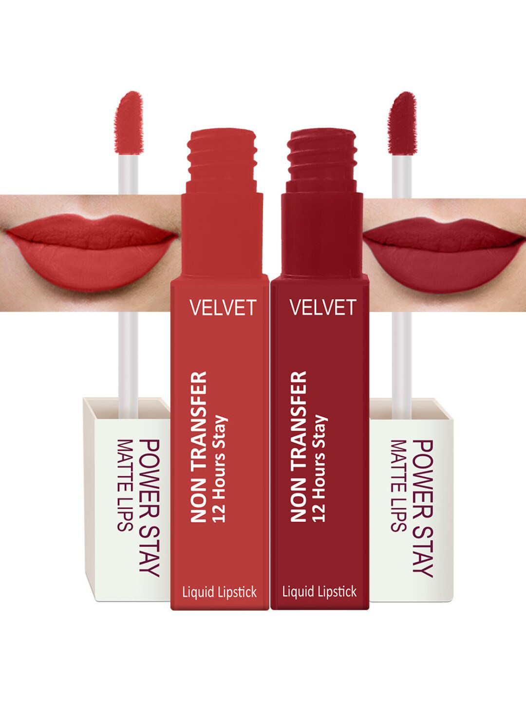 PERPAA Set Of 2 Waterproof Liquid Matte Power Stay Lipstick - Apple Red & Flirty Red 4 ml Each