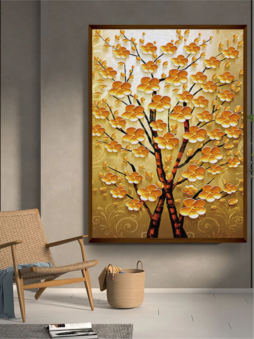 The Art House Gold Coffee Brown Floral Wall Art