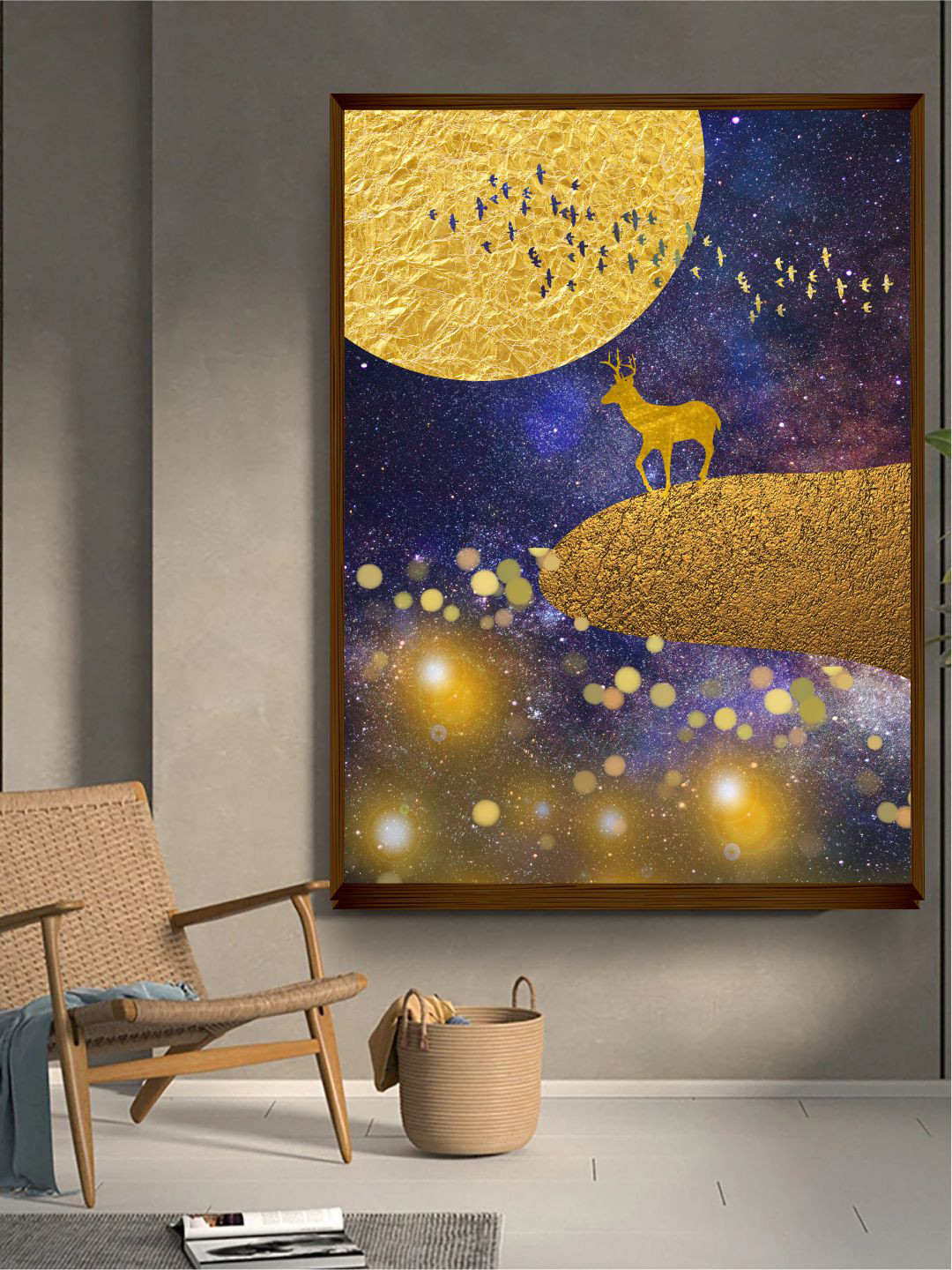 The Art House Gold-Toned & Blue Animal Painting Wall Art