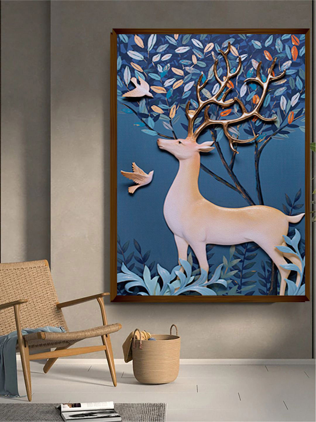 The Art House Blue & Beige Animal Painted Framed Wall Art