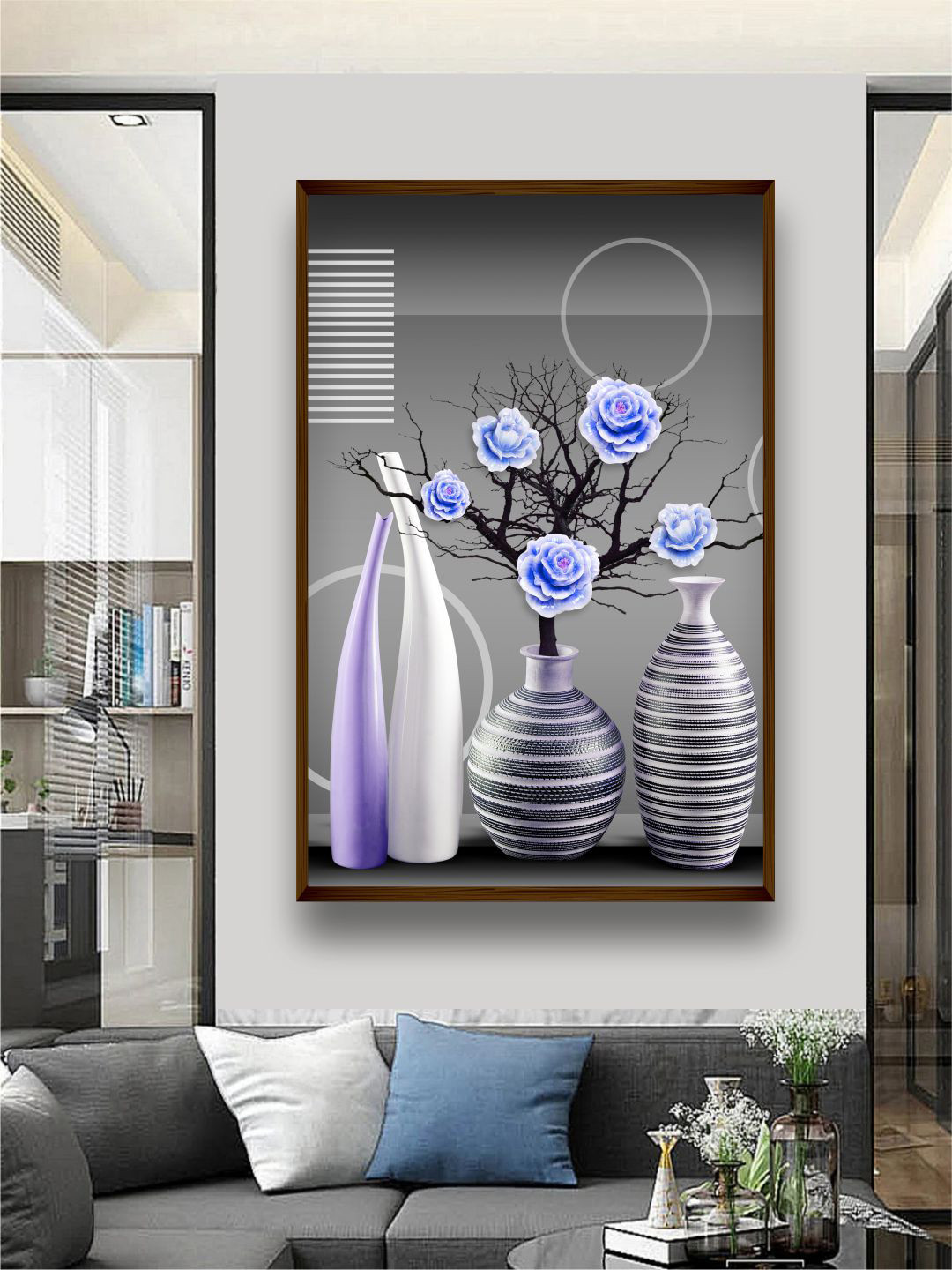 The Art House Gray & Blue Printed Abstract Pinting