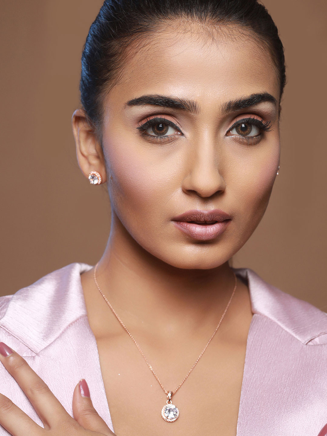 Priyaasi Round Solitaire Rose Gold-Plated Jewellery Set