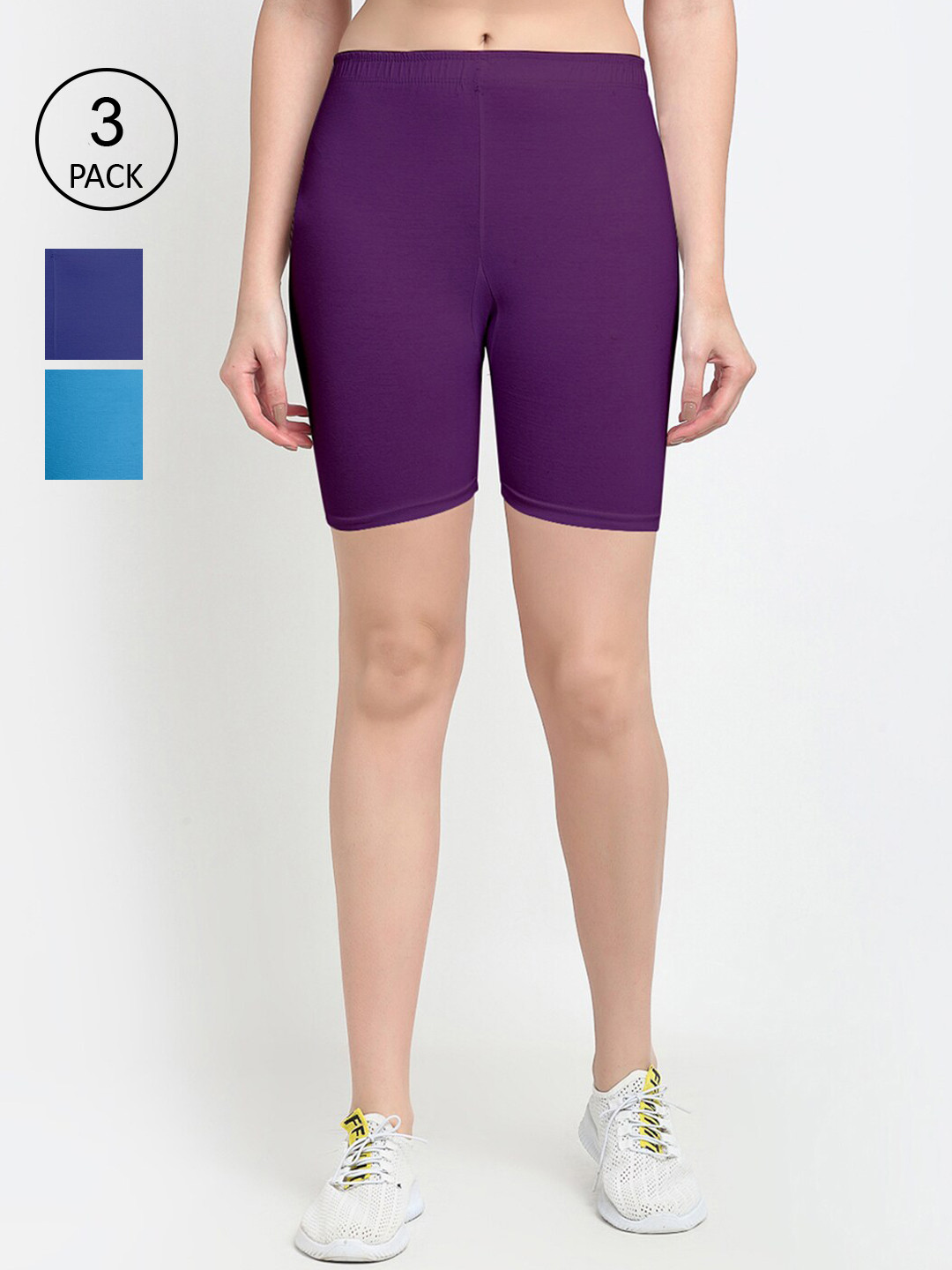 GRACIT Women Pack Of 3 Purple & Blue Cycling Sports Shorts