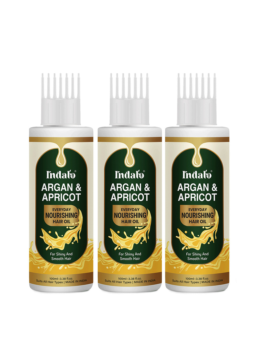 INDALO Set Of 3 Argan & Apricot Everyday Nourishing Hair Oil - 100ml each