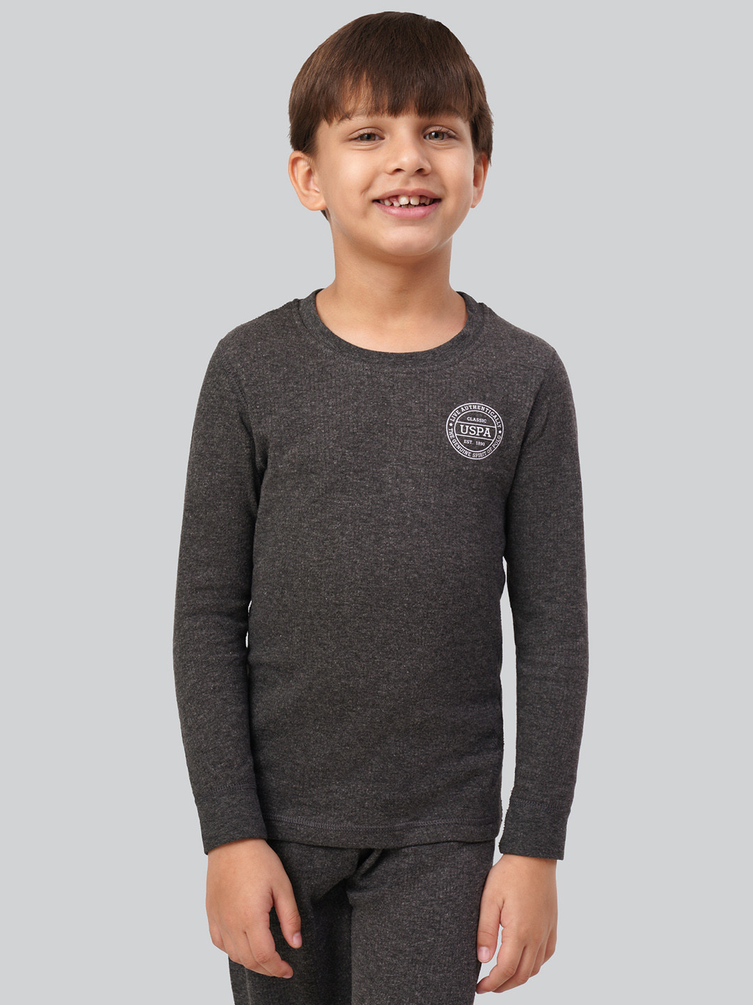 U.S. Polo Assn. Kids Boys Grey Solid Thermal Tops