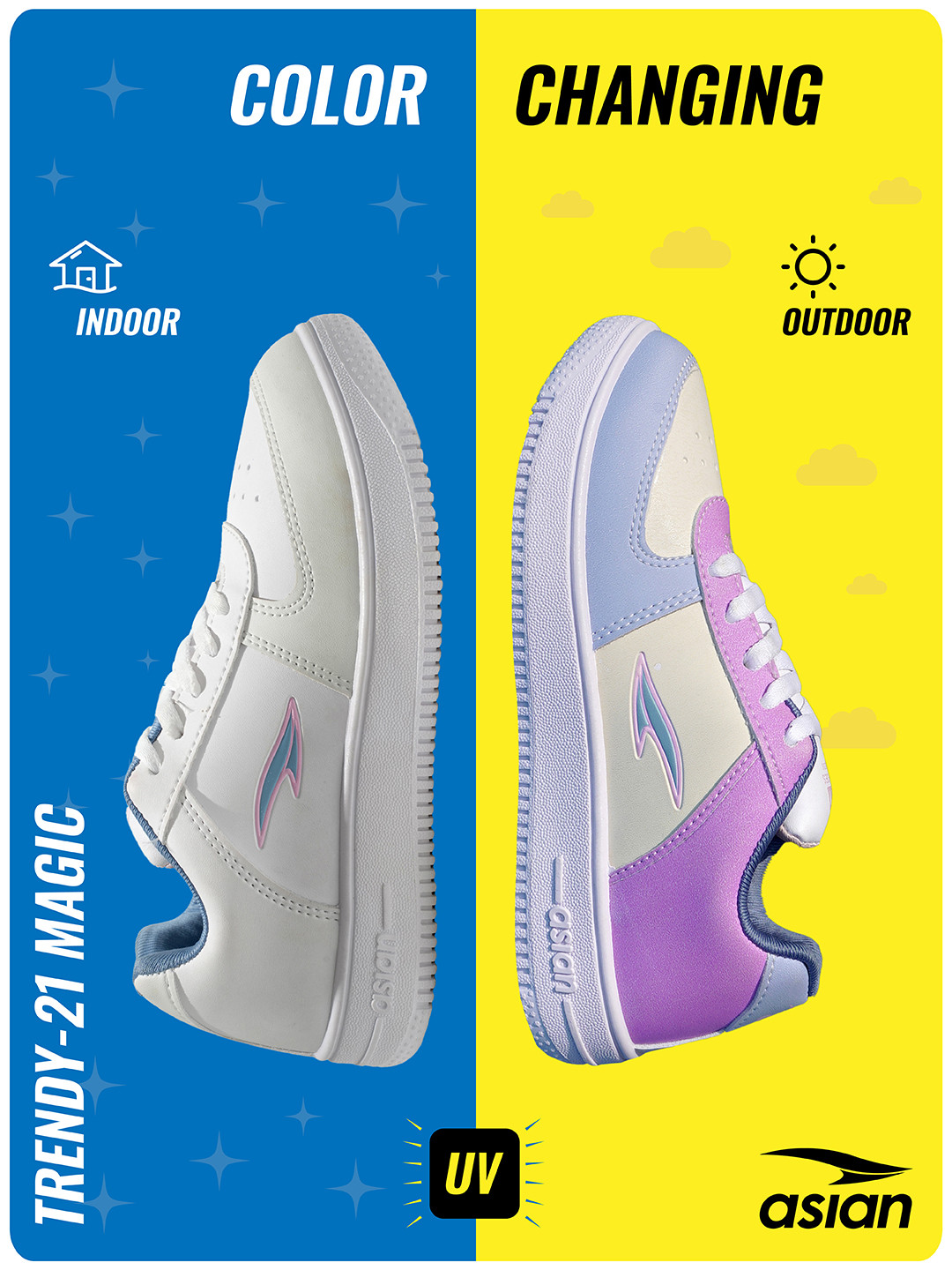 ASIAN Women White Lace-Up Color Change Sneakers