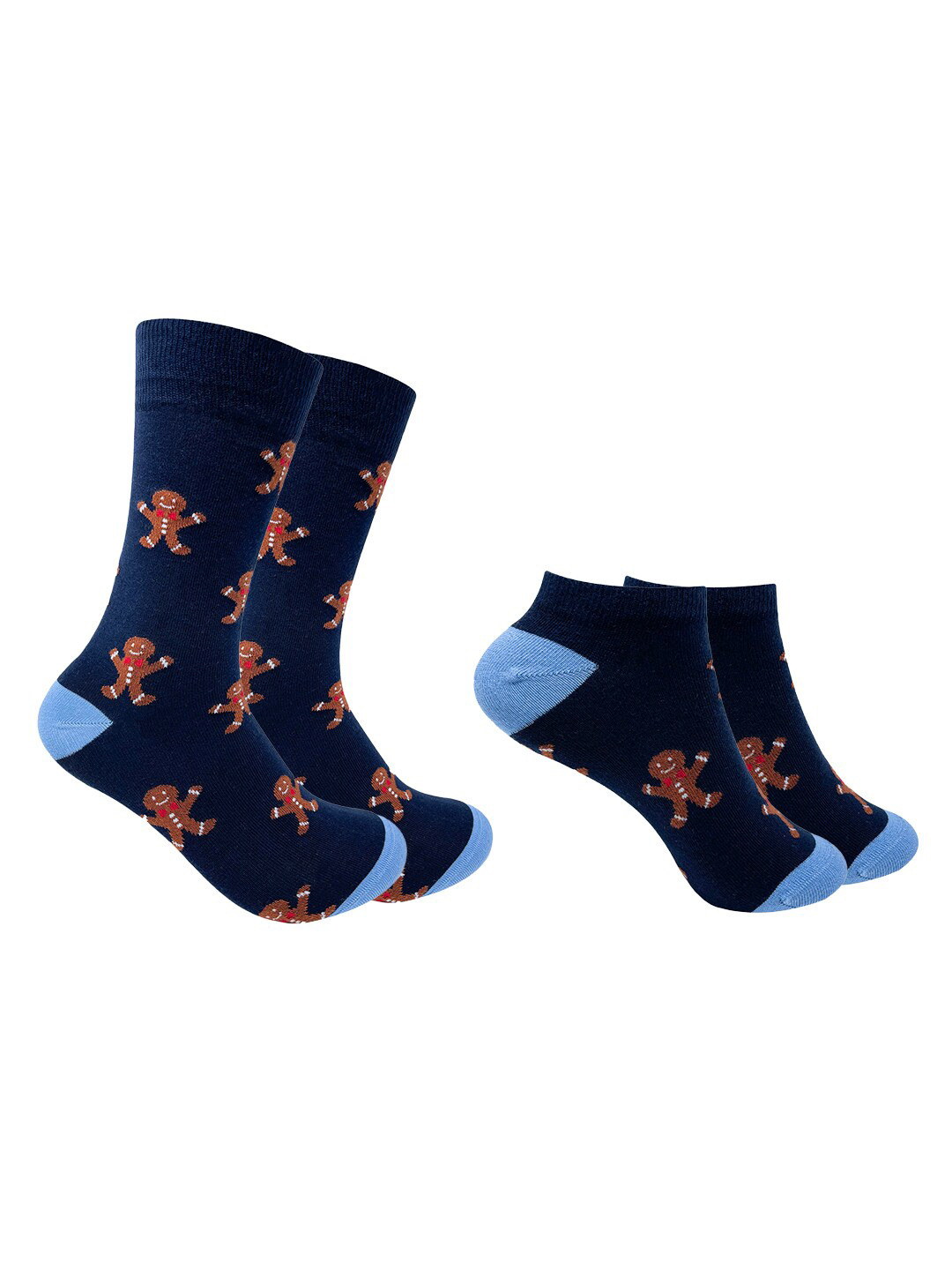 Mint & Oak Pack Of 2 Navy Blue Patterned Calf Length & Ankle Length Socks