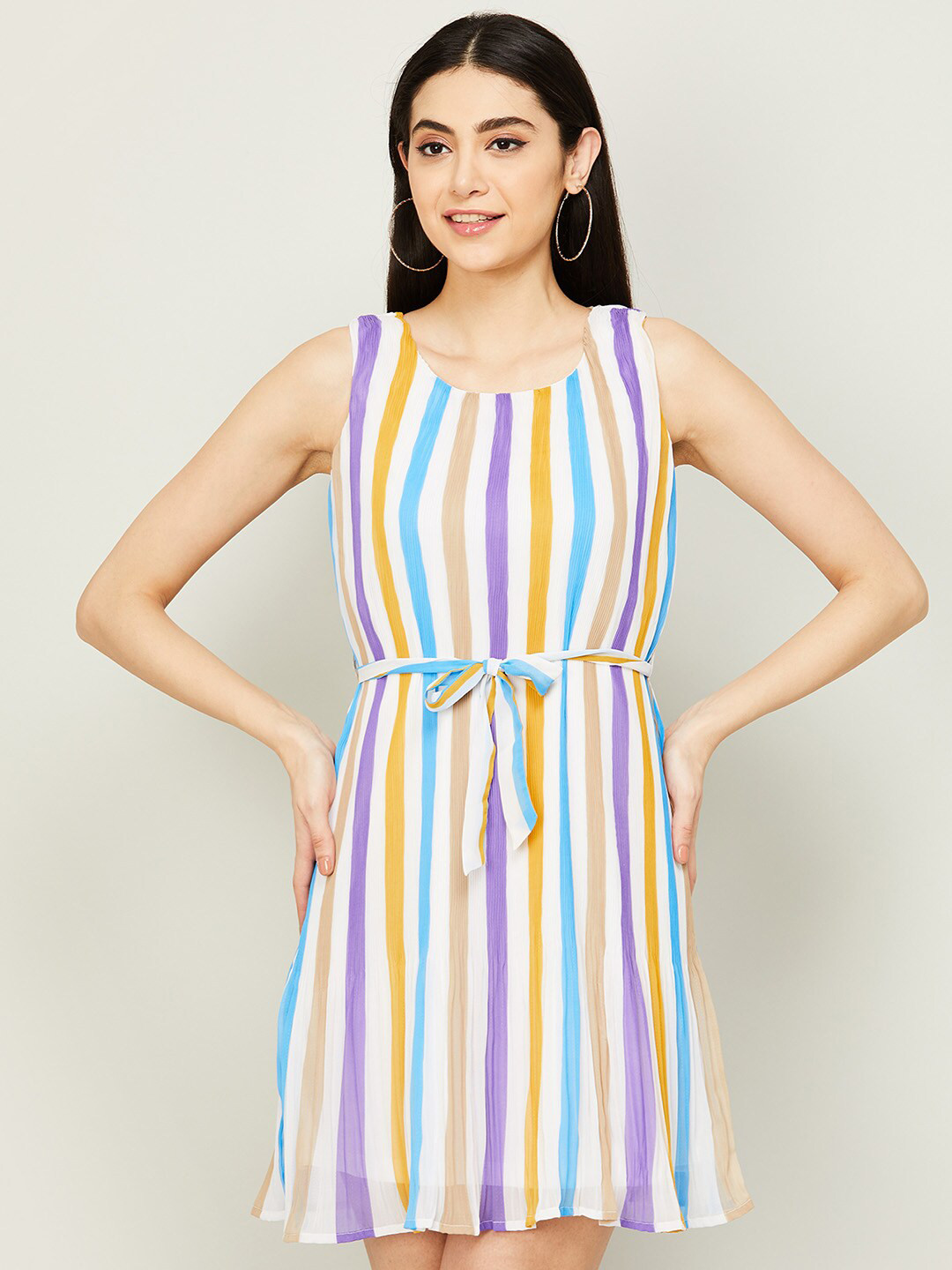 CODE by Lifestyle Women White & Blue Striped A-Line Pure Cotton Dress