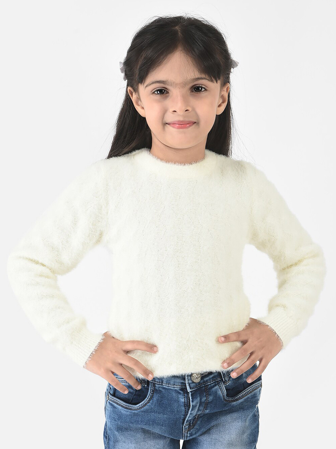 Crimsoune Club Girls Cream Cable Knit Sweater