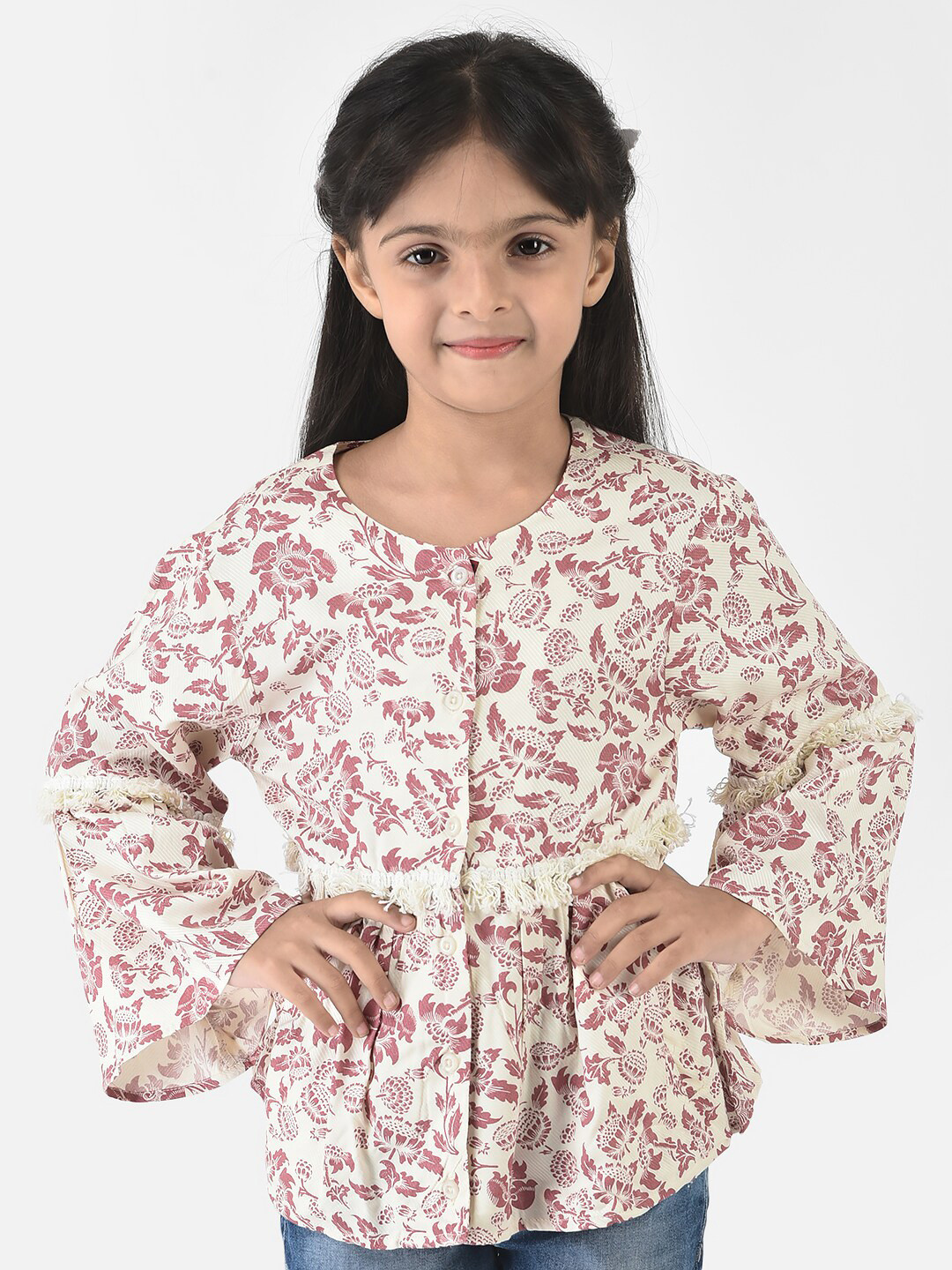 Crimsoune Club Cream-Coloured Floral Print Top