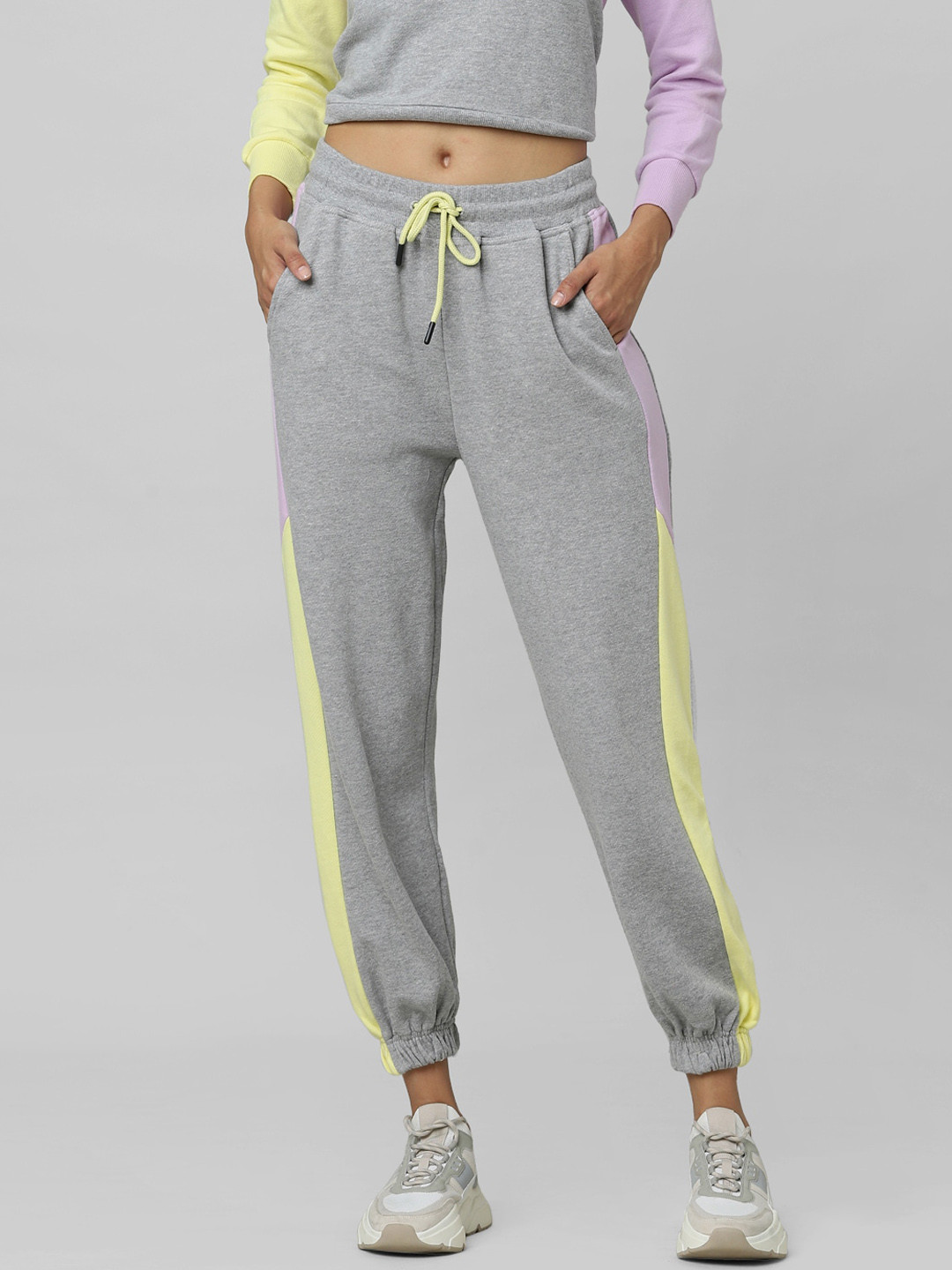 ONLY Women Grey Contrast Panel Cotton Joggers