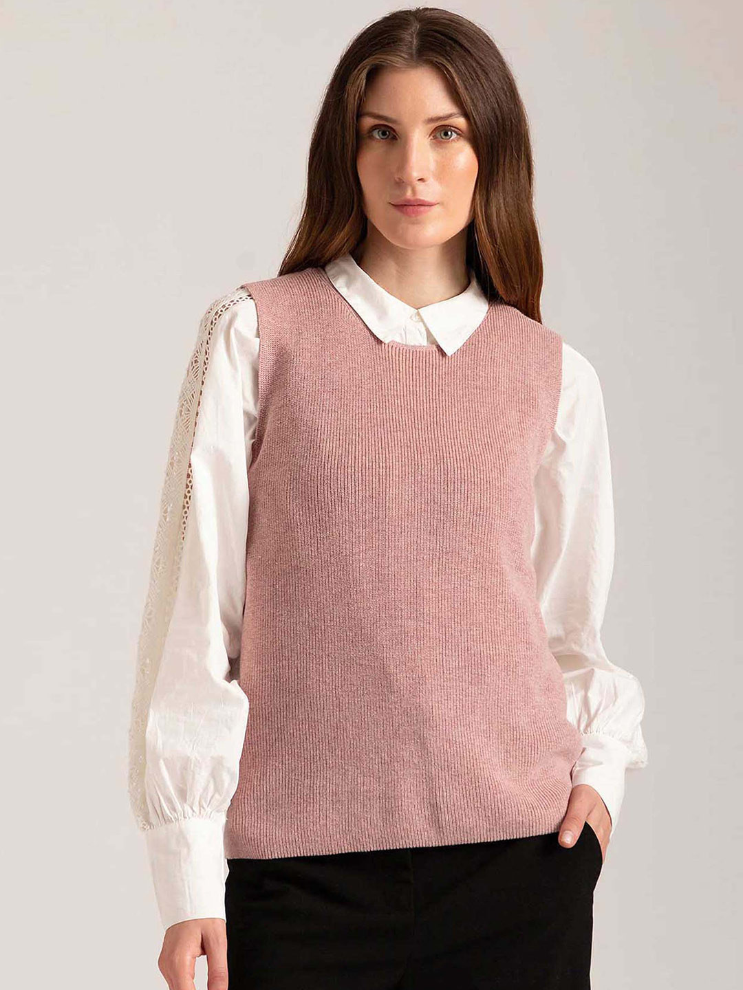 B Copenhagen Women Pink Ribbed Sweater Vest