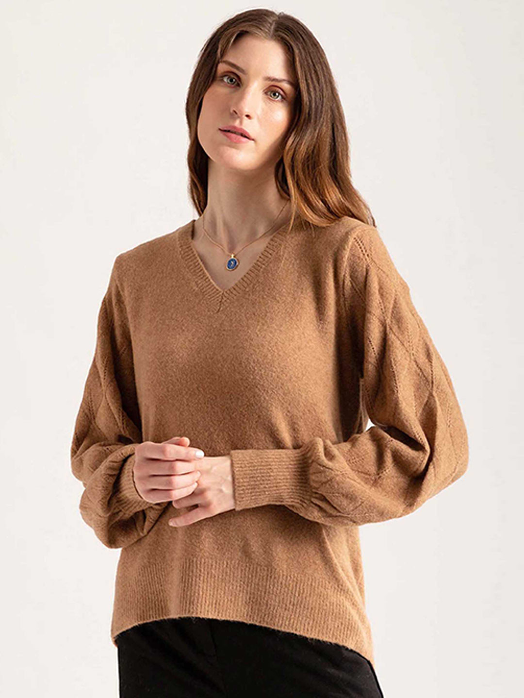 B Copenhagen Women Brown Cable Knit Pullover