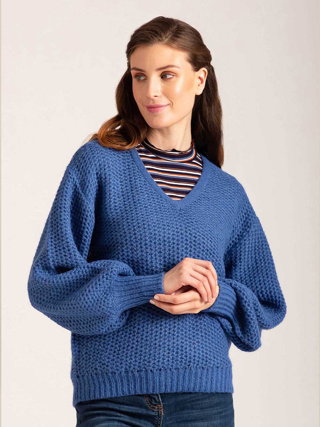 B Copenhagen Women Blue Cable Knit Pullover