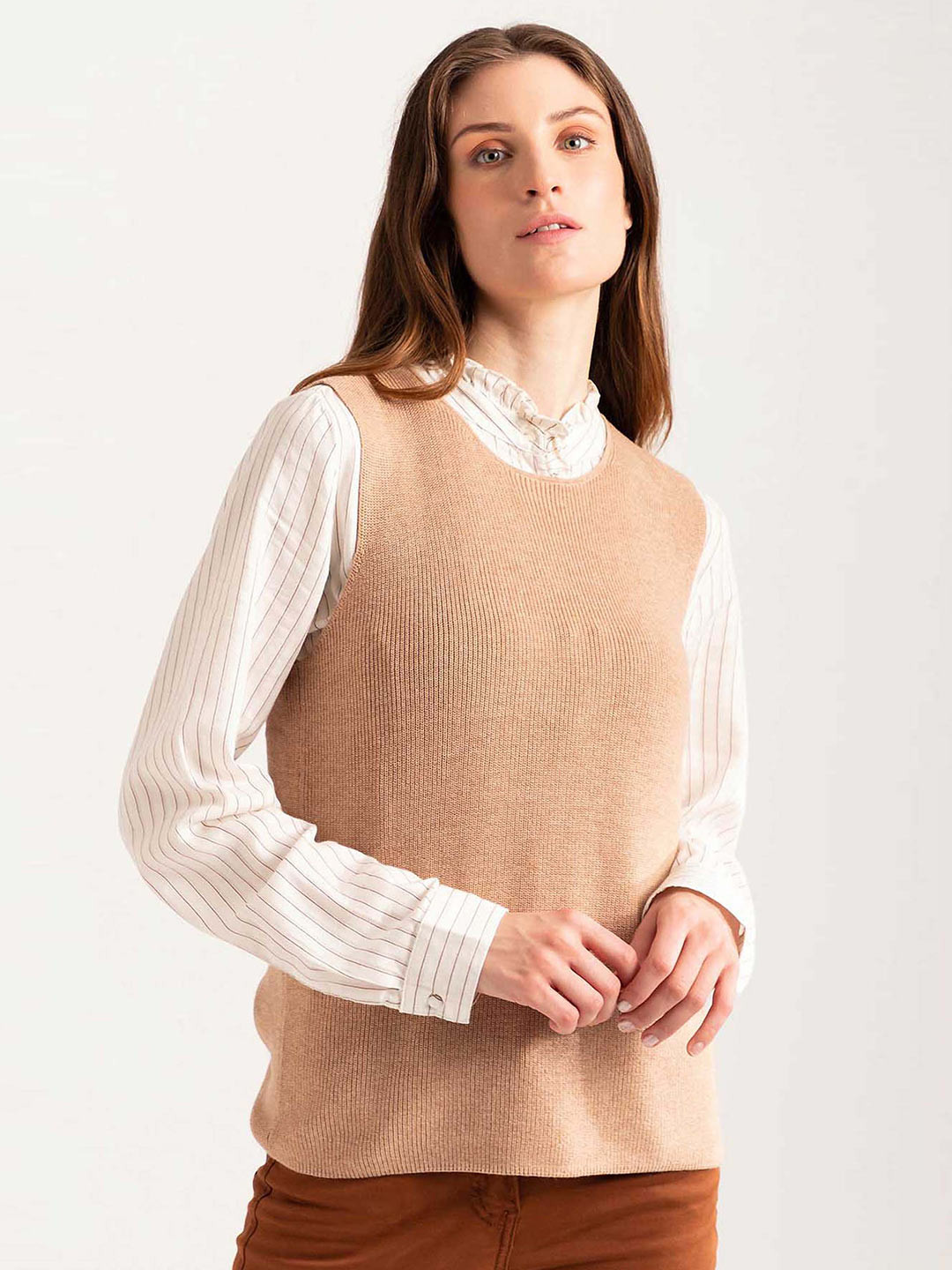 B Copenhagen Women Beige Ribbed Sweater Vest