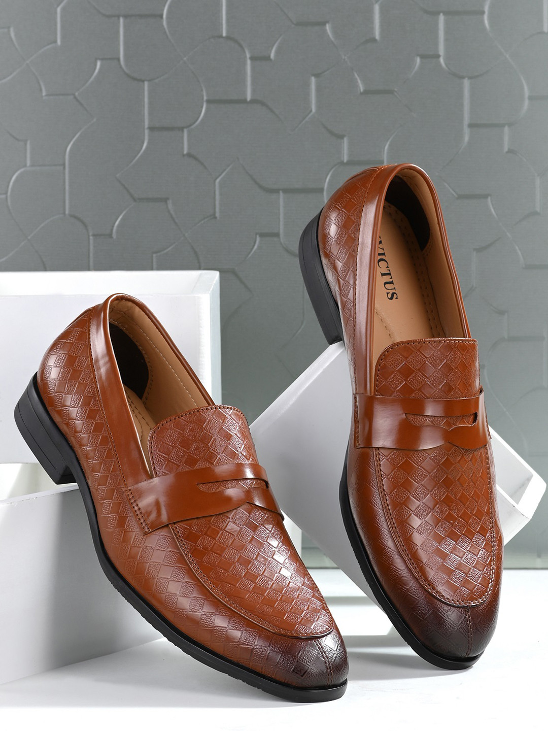 INVICTUS Men Tan Solid Leather Slip On Formal Shoes