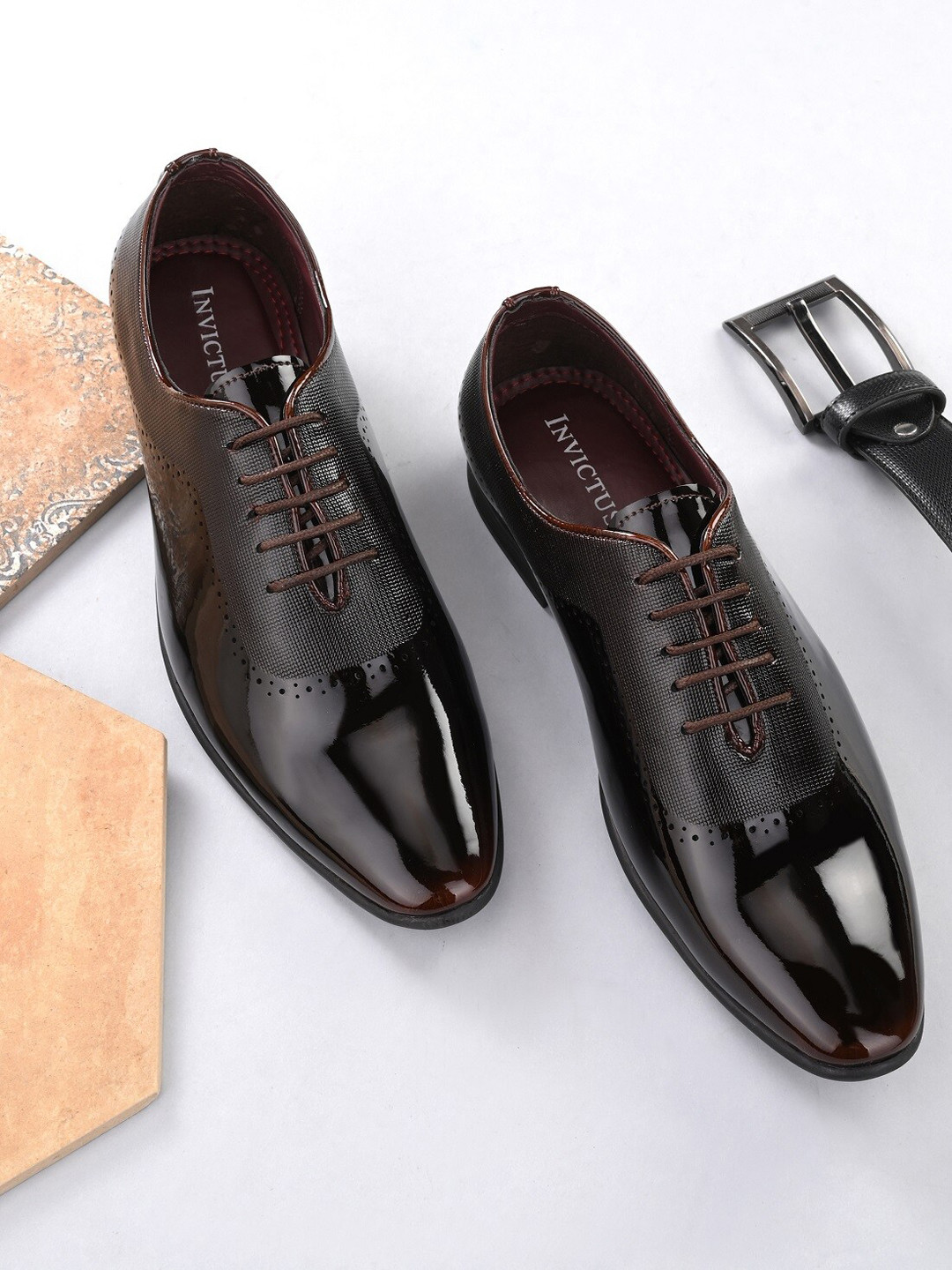 INVICTUS Men Maroon Solid Faux Leather Formal Derby Shoes