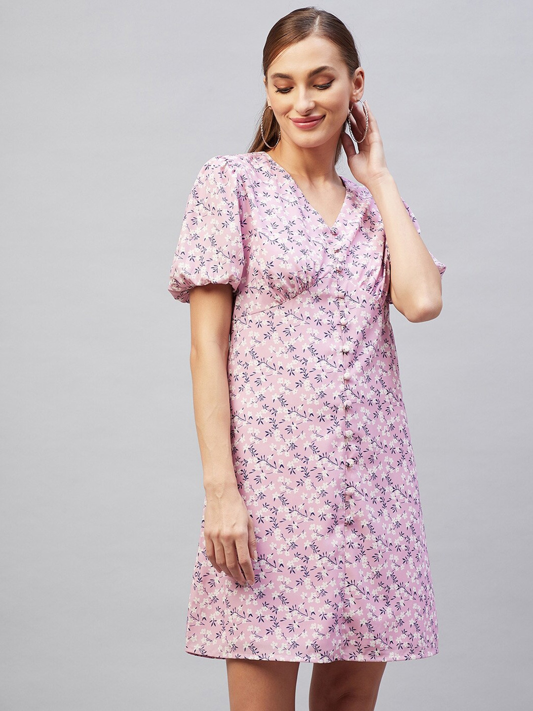 Marie Claire Lavender Floral Cowl Neck Georgette Dress