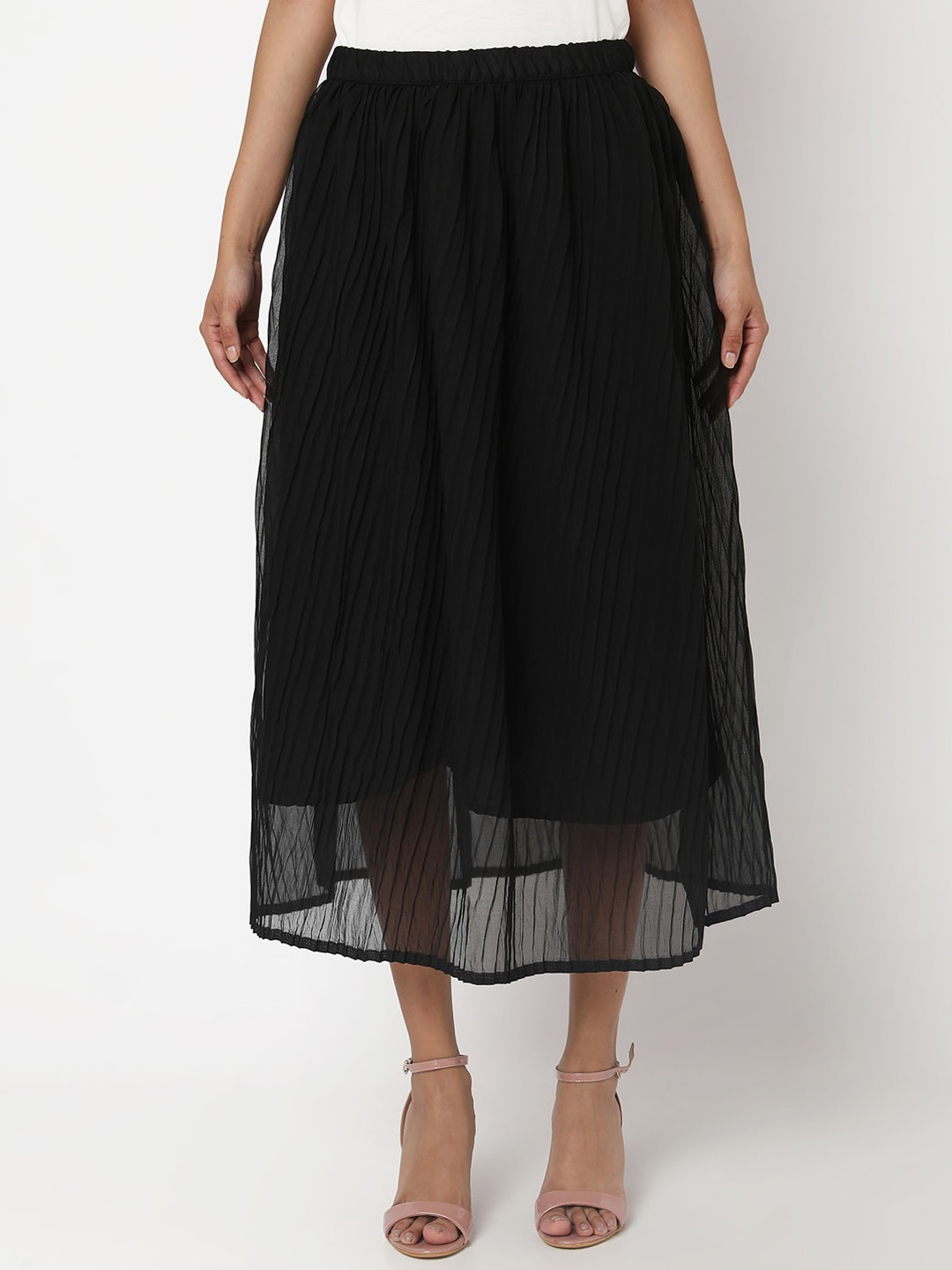 Smarty Pants Women Black Solid Flared Maxi Skirt