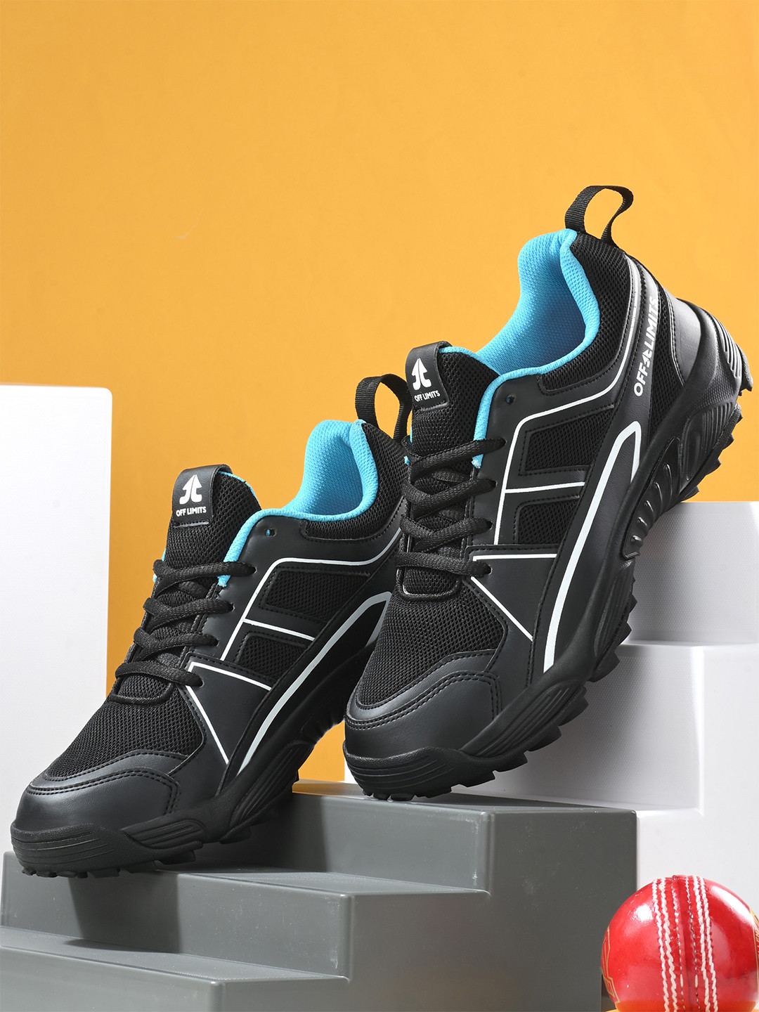 OFF LIMITS Men Black Mesh Running Non-Marking Cricket Sneaker Shoes