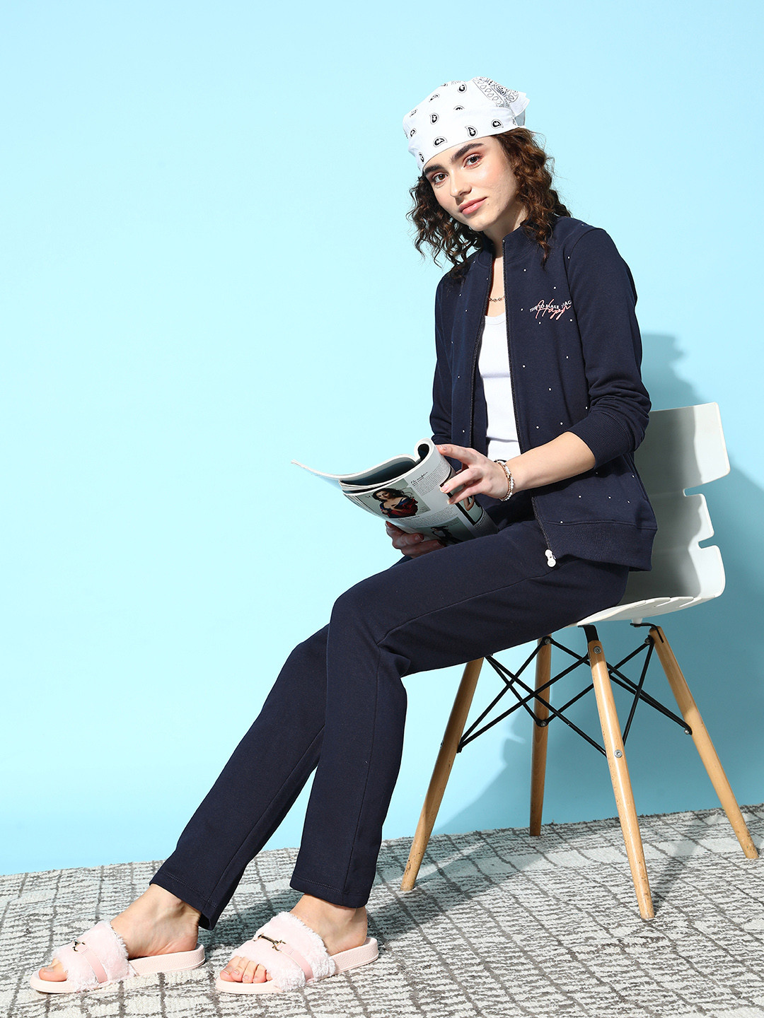 Sweet Dreams Women Navy Blue Printed Tracksuit