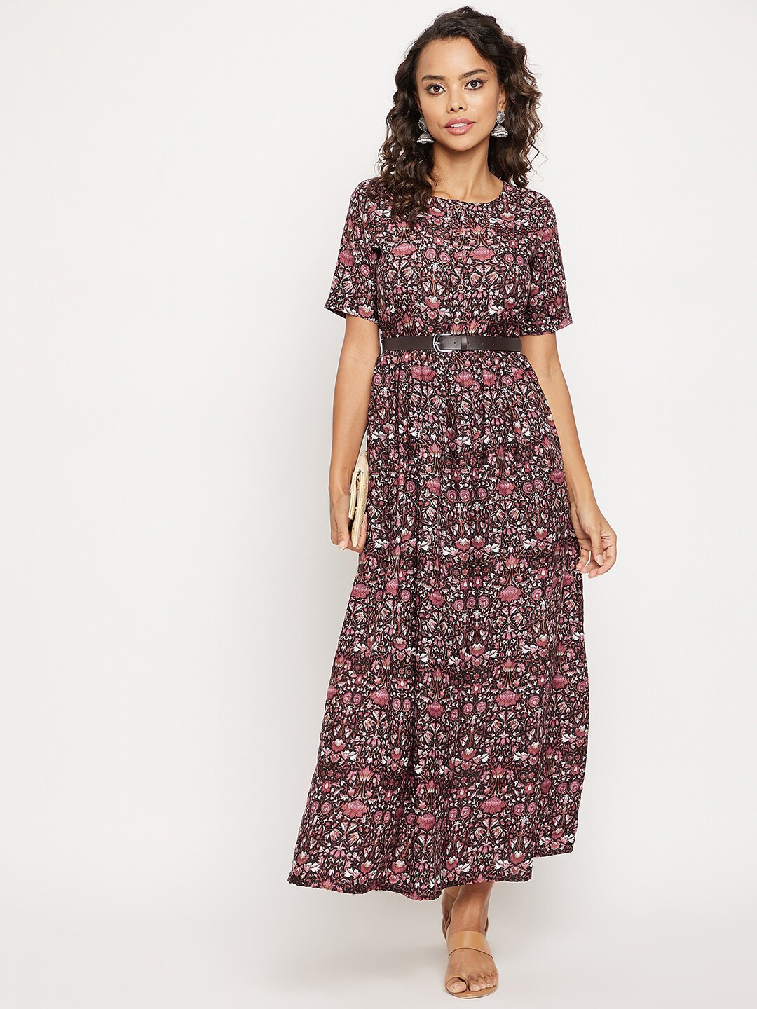 Uptownie Lite Pink Floral Crepe Skater Maxi Dress