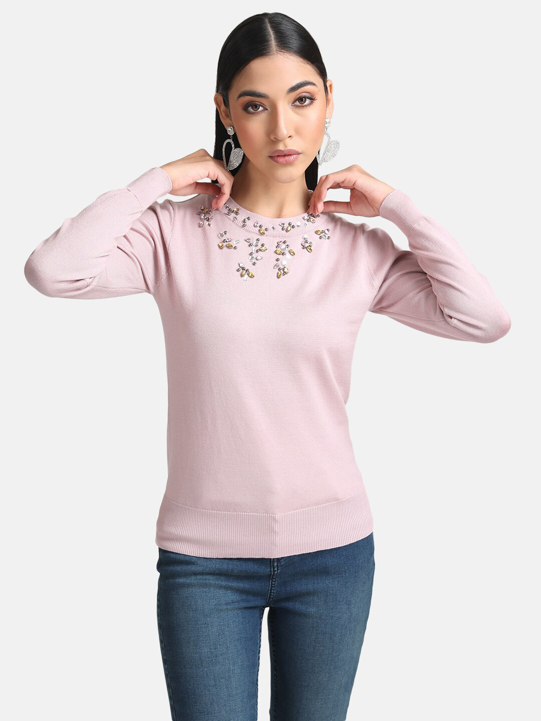 Kazo Tonal Silver Embellished Embroidered Pullover