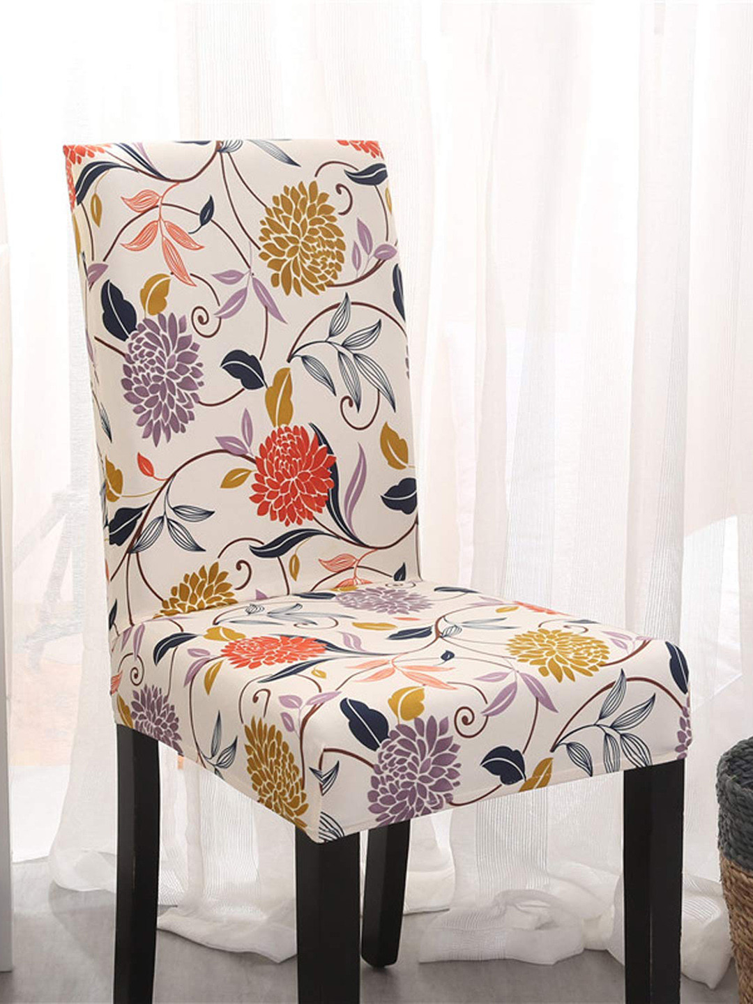 HOUSE OF QUIRK White & Red Printed Stretch Chair Cover