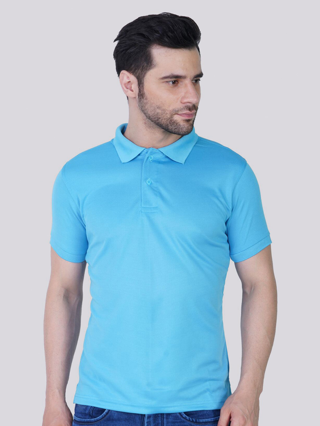 TEEMOODS Men Blue Polo Collar Dri-FIT T-shirt