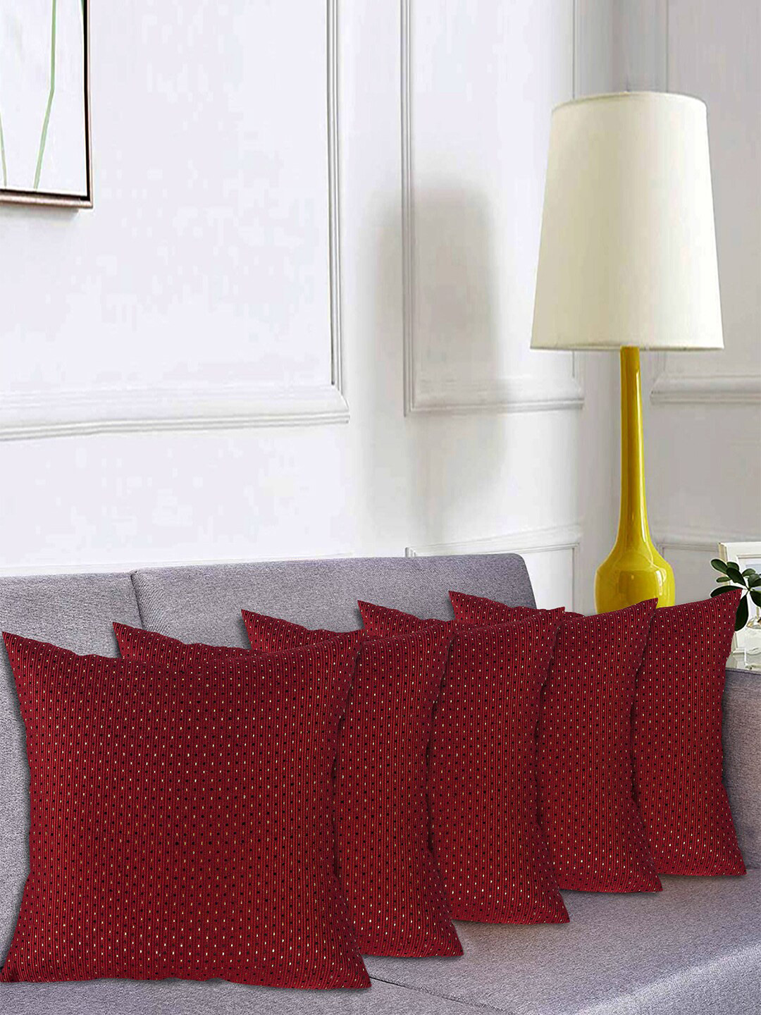 Kuber Industries Dot Print Cotton Ultra Soft 5 Pcs Textured Cushion Covers-16x16In