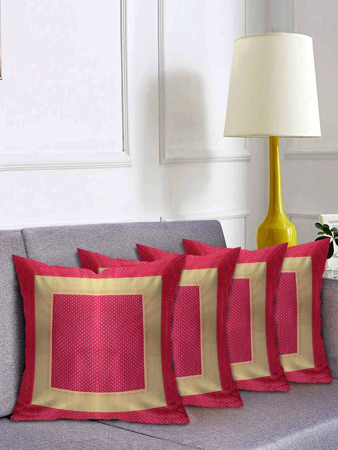 Kuber Industries Pink & Gold-Toned Set of 4 Square Cushion Covers
