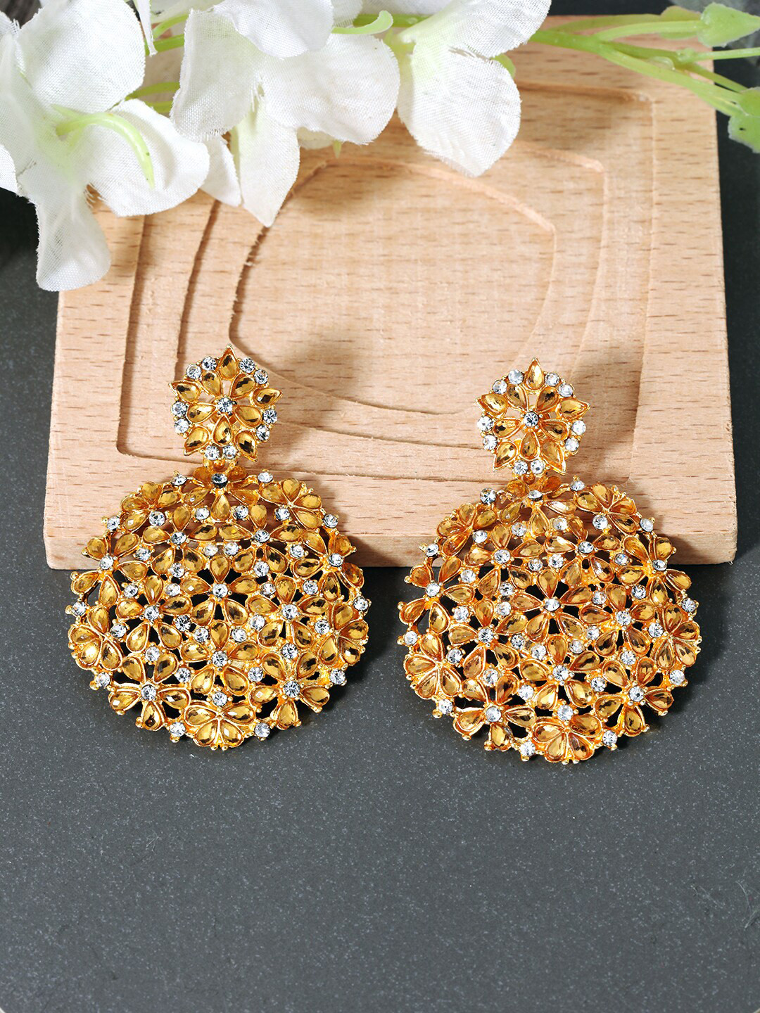 AccessHer Women White Gold Plated Circular Drop Earrings