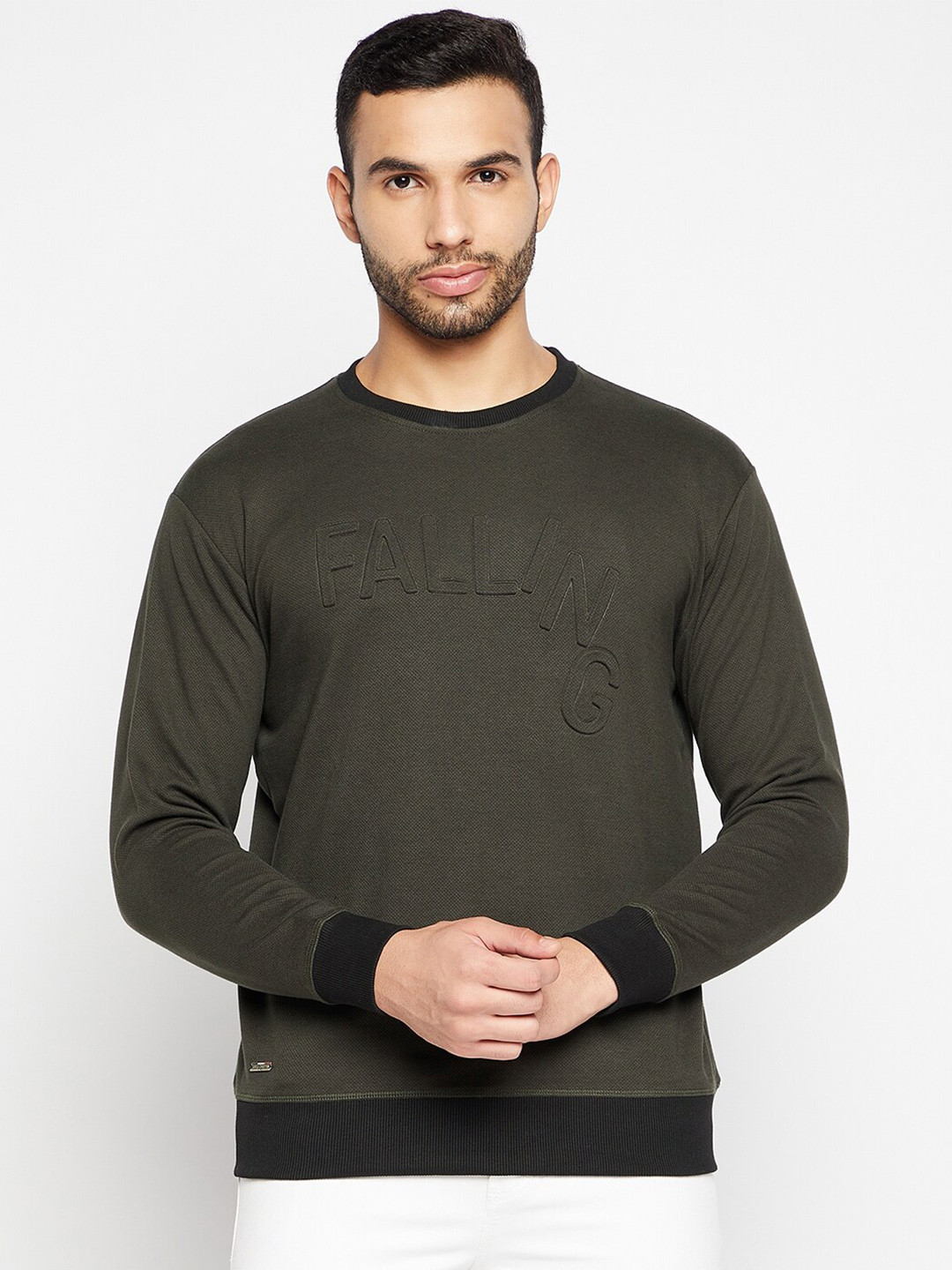 Duke Men Olive Green Fleece Sweatshirt