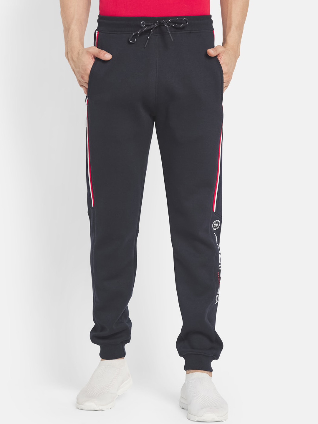 Octave Men Navy Blue Solid Cotton Joggers