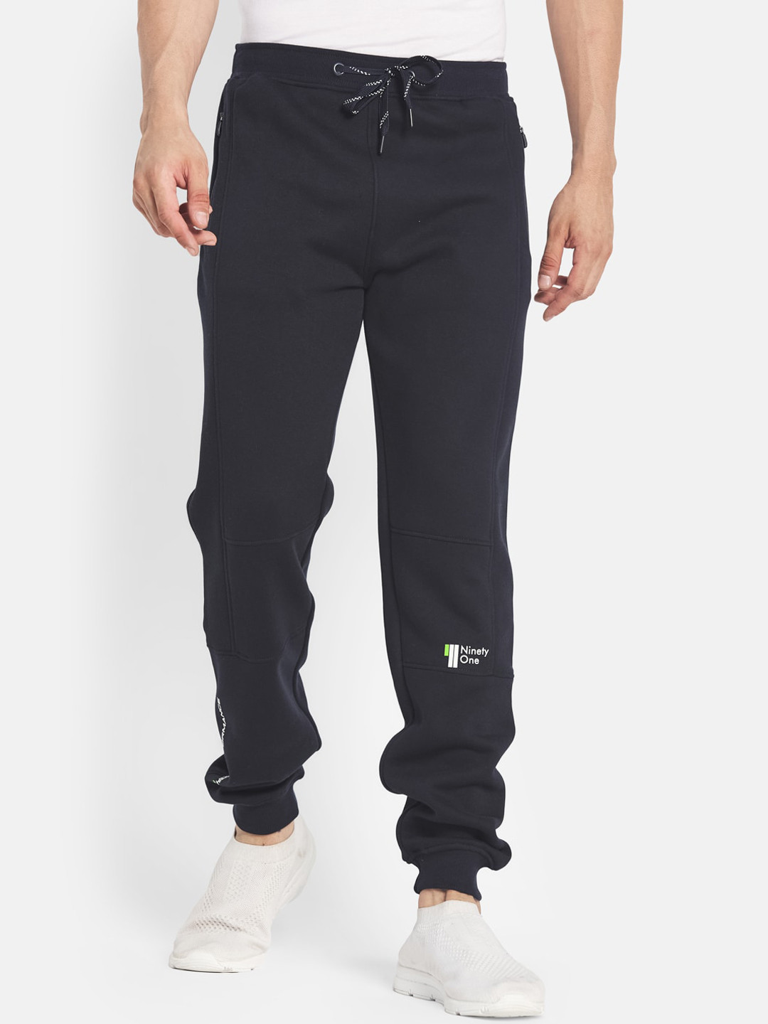 Octave Men Navy Blue Solid Cotton Jogger Pants