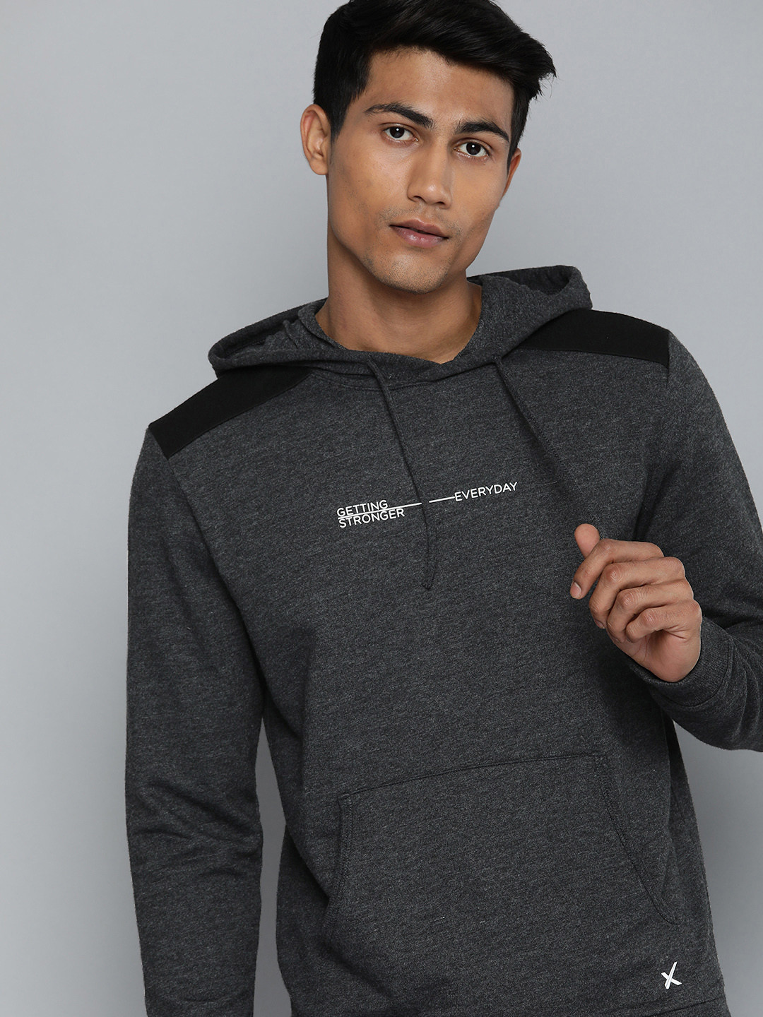 HRX by Hrithik Roshan Men Black Typography Printed Hooded Sweatshirt