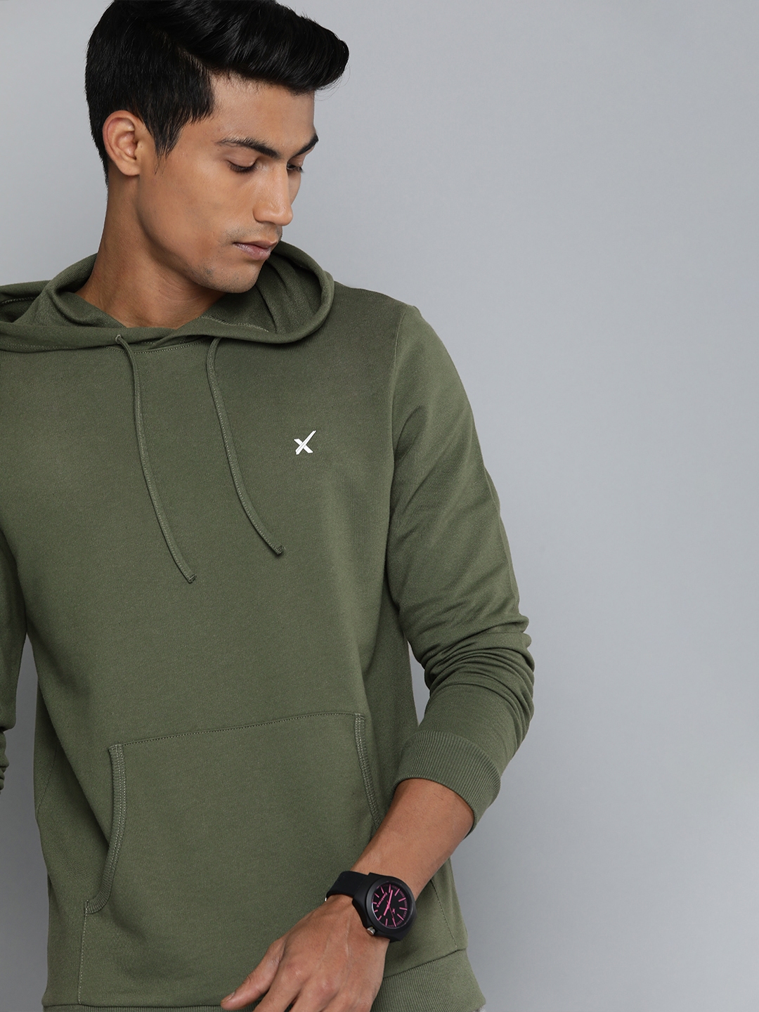 HRX by Hrithik Roshan Men Olive Green Solid Hooded Sweatshirt