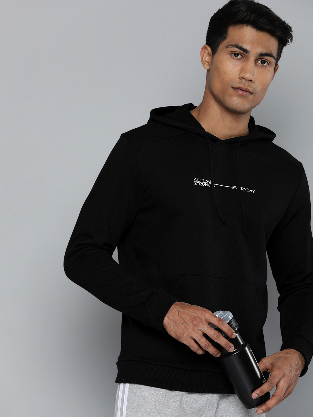 HRX by Hrithik Roshan Men Black Typography Printed Hooded Sweatshirt