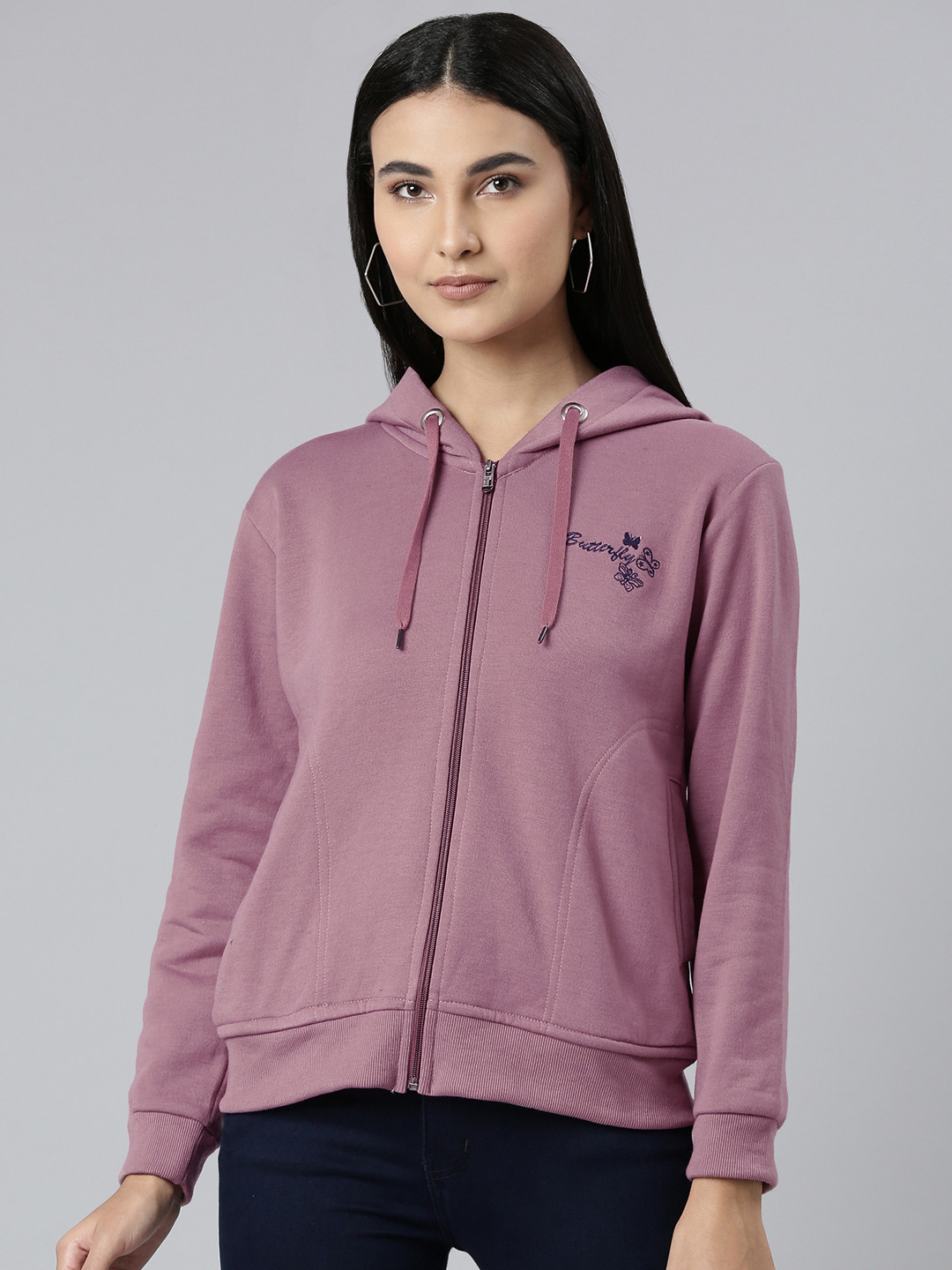 ADBUCKS Women Pink Embroidered Hooded Sweatshirt