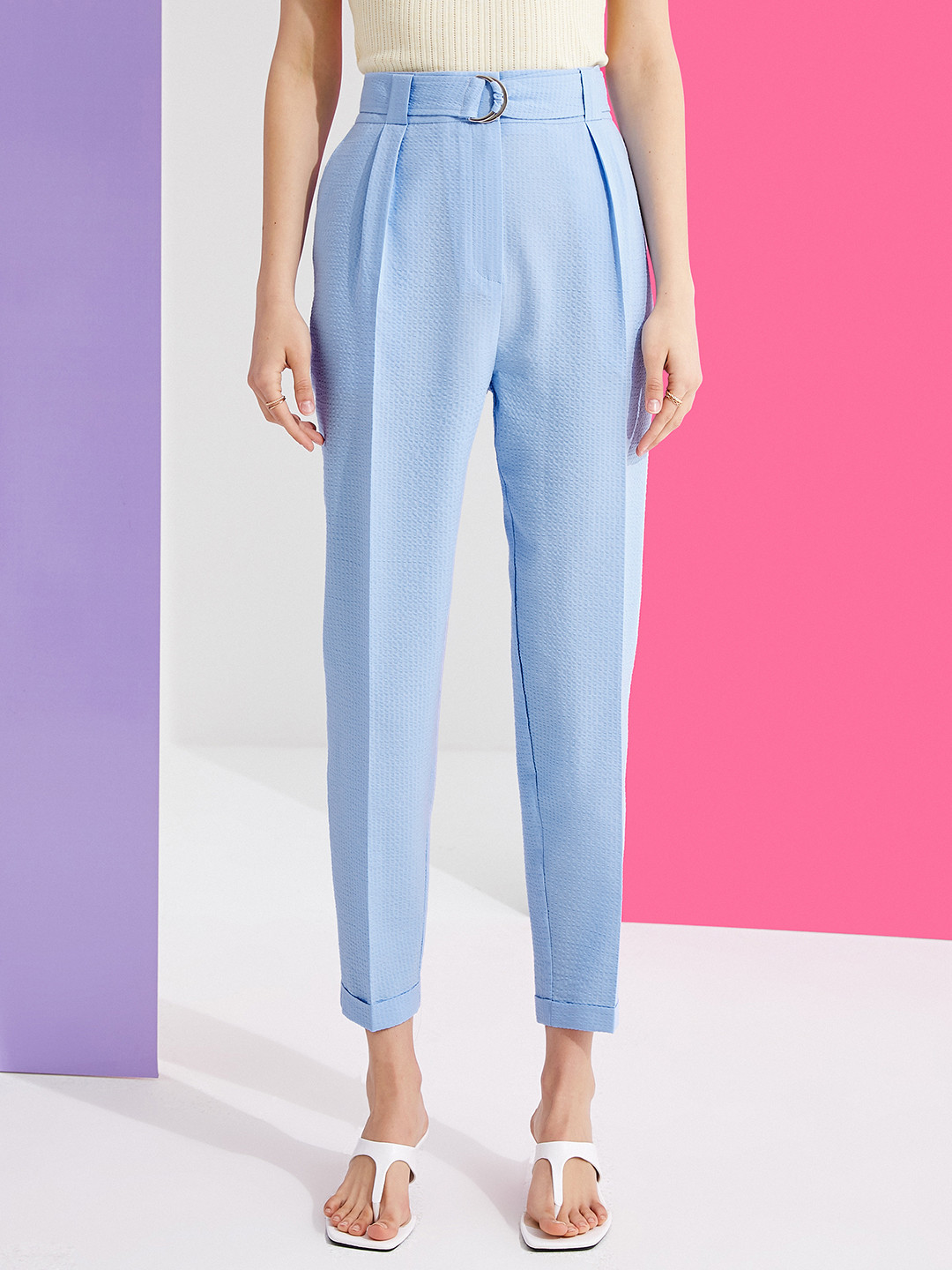 Koton Women Blue Seersucker Trousers