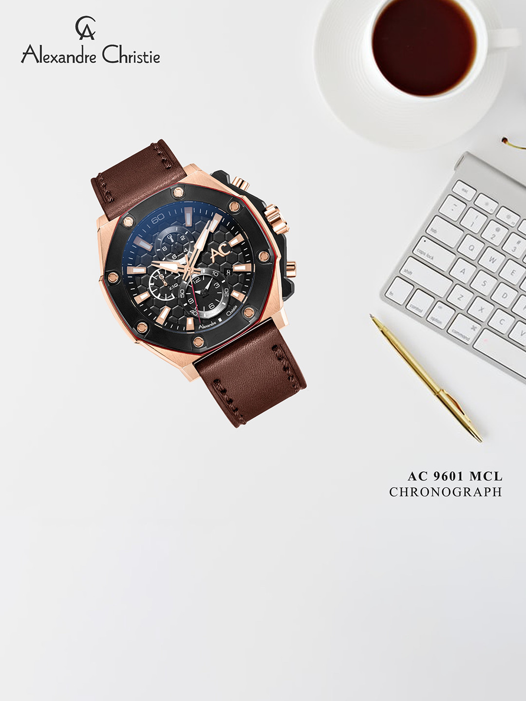 Alexandre Christie Men Black Dial & Brown Leather Straps Analogue Watch