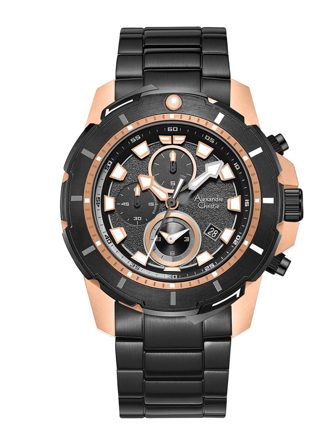 Alexandre Christie Men Black Dial & Black Bracelet Style AC 6606 MCB Analogue Watch