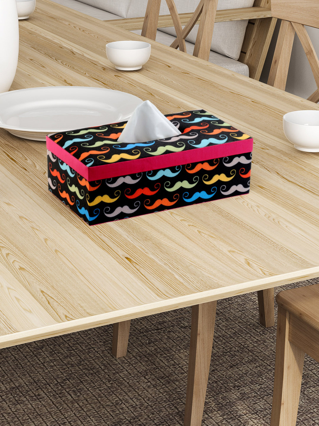 SEJ by Nisha Gupta Black Printed Wooden Tissue Paper Box