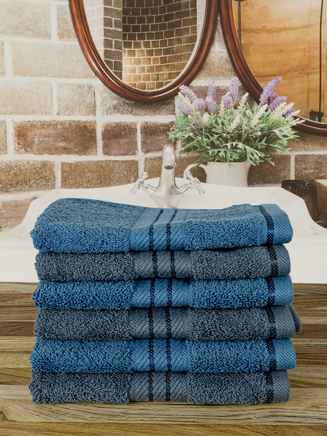 RANGOLI Set of 6 Solid Cotton 600 GSM Face Towel