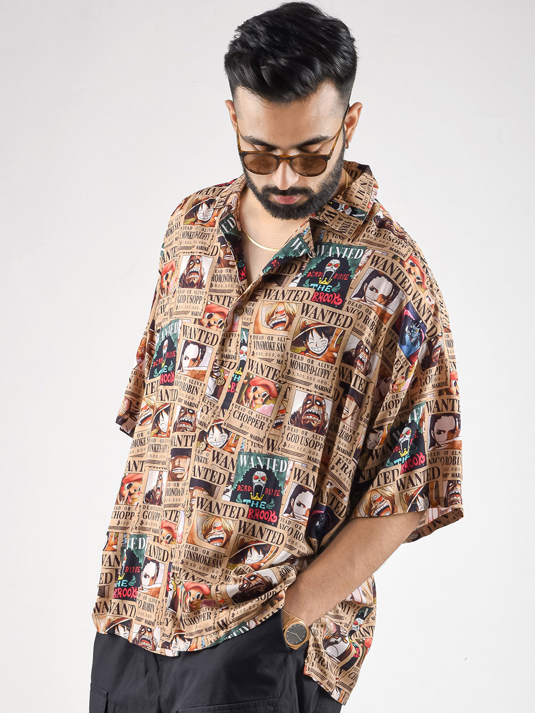 COMICSENSE Anime Printed Oversized Hawaiian Shirt
