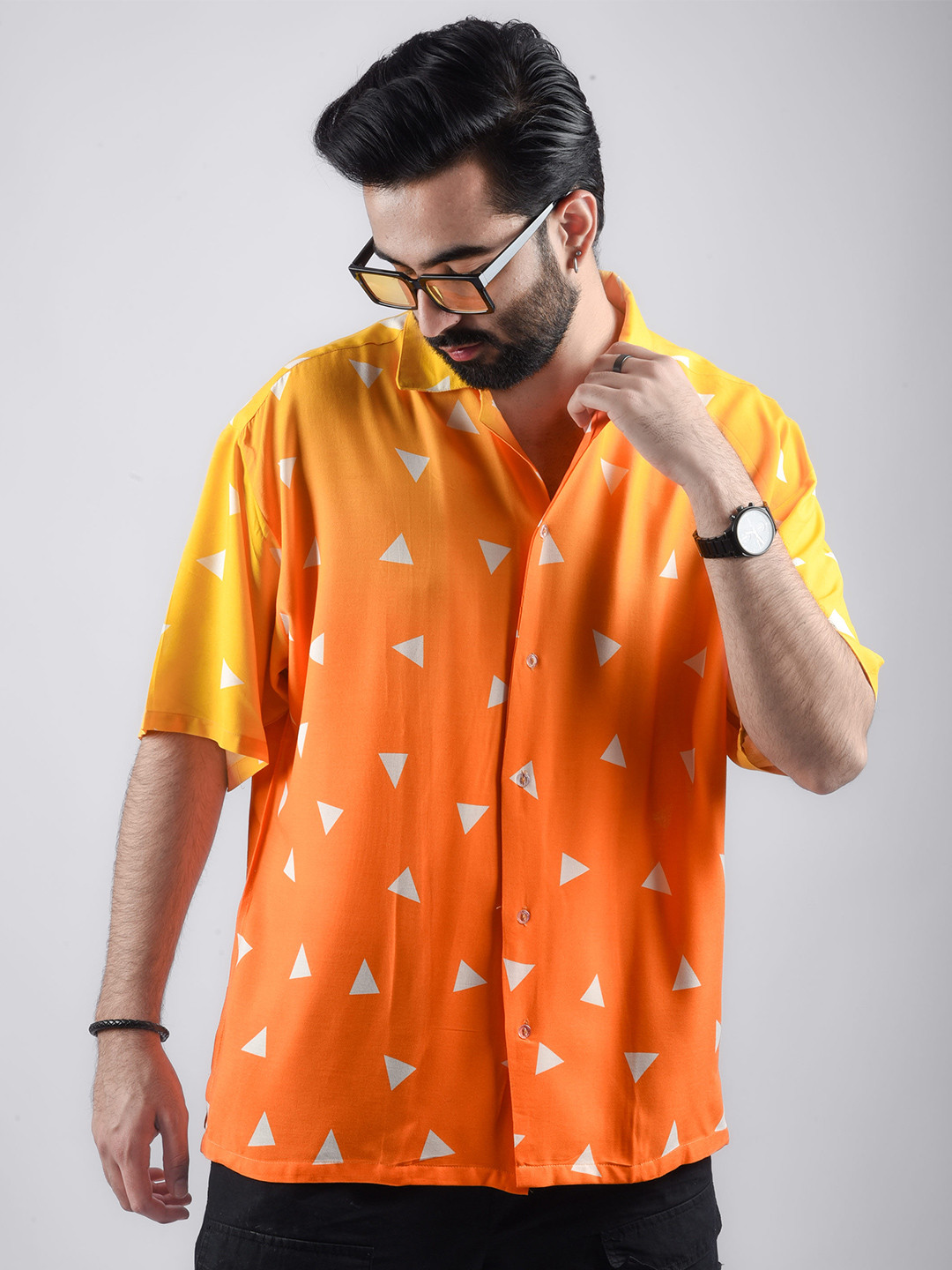 COMICSENSE Men Anime Printed Demon Slayer Oversized Hawaiian Shirt