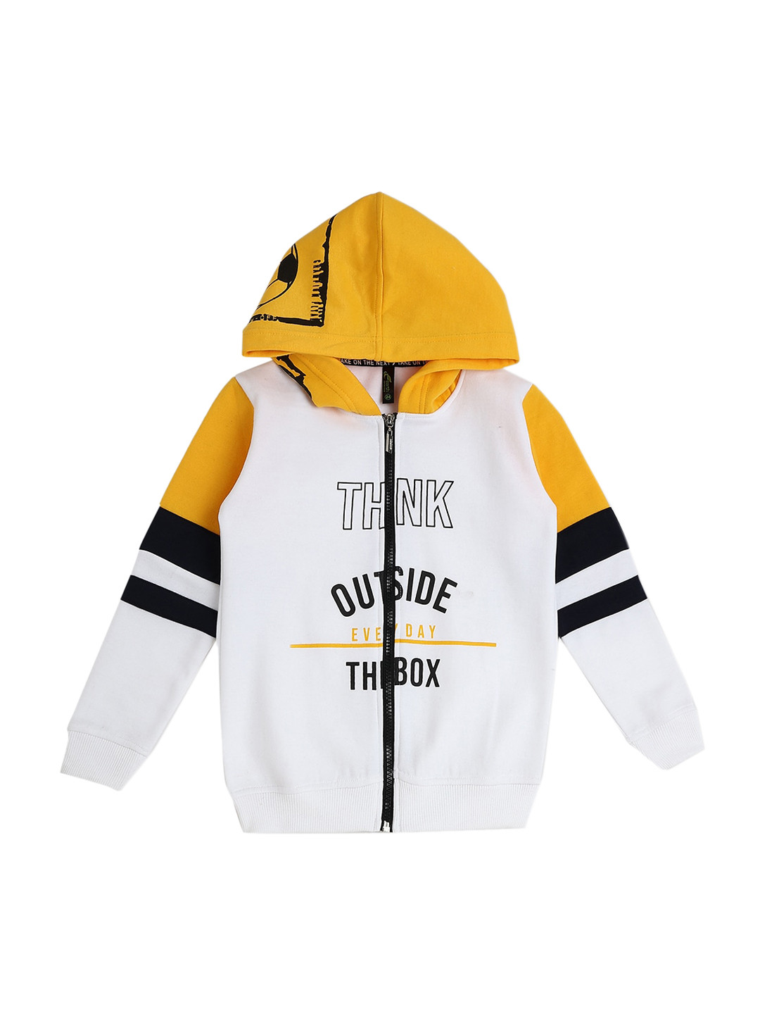 earth conscious Boys White Yellow Colourblocked Fleece Sporty Jacket