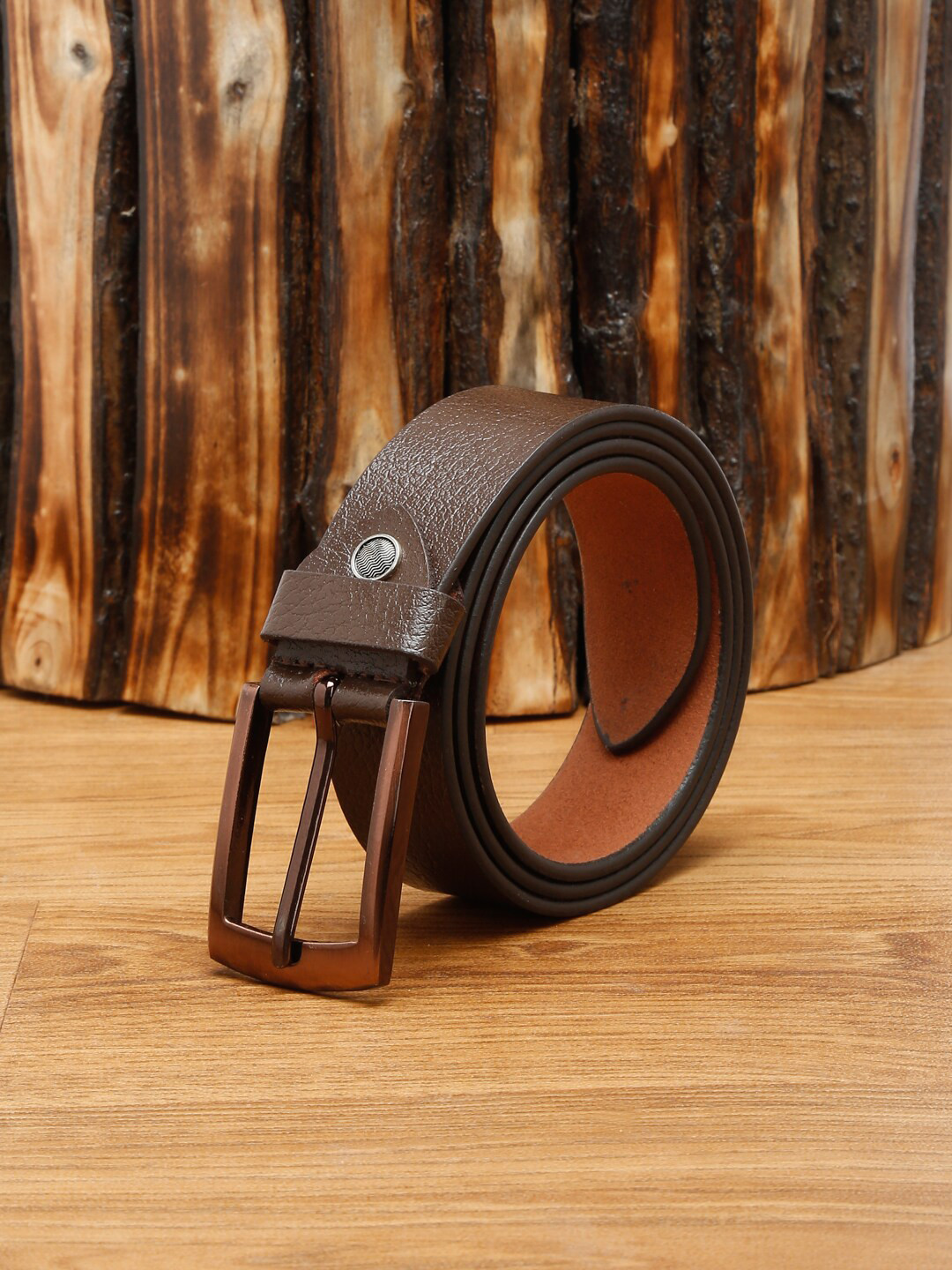 MUTAQINOTI Men Brown Leather Formal Belt
